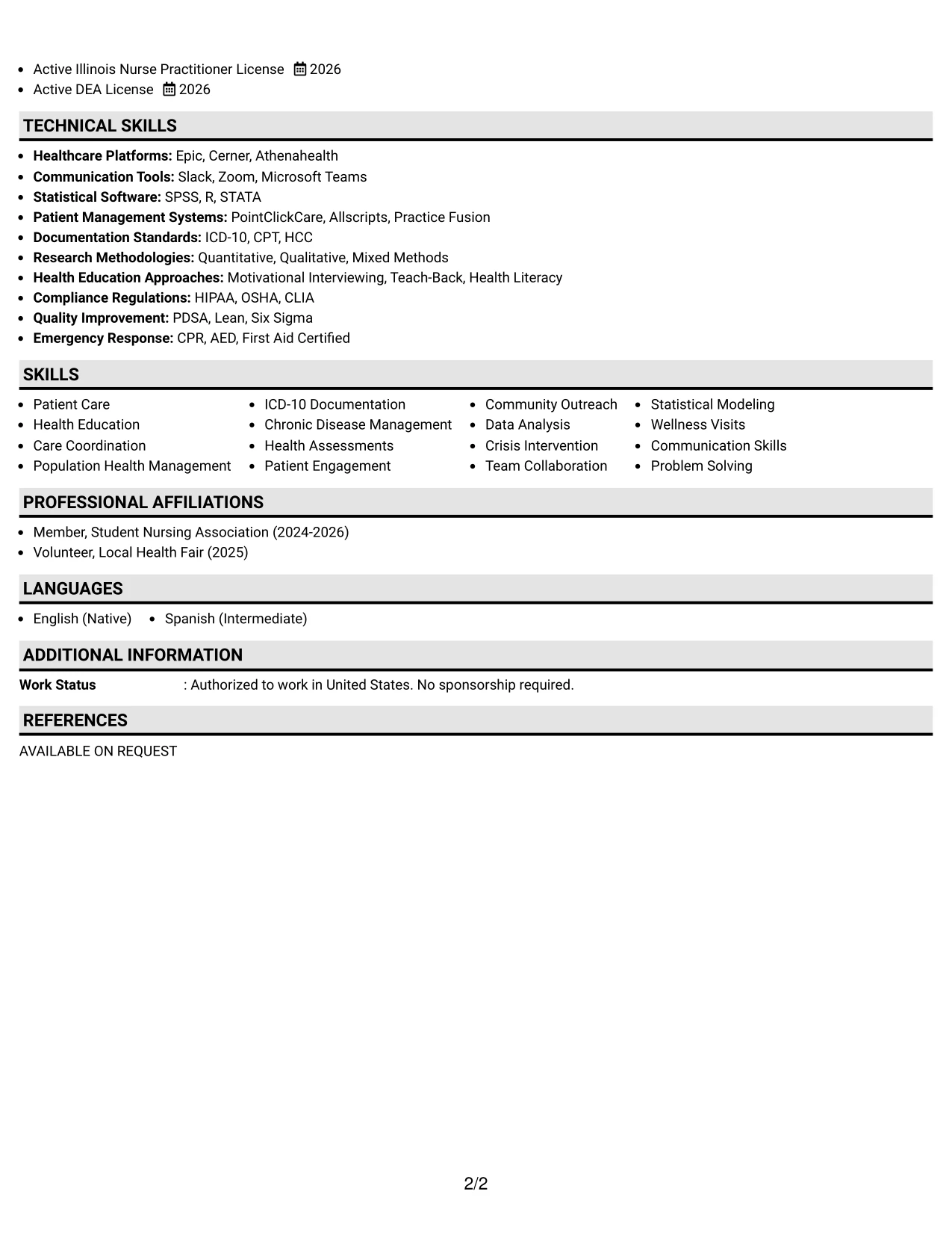 Resume Example Page 2