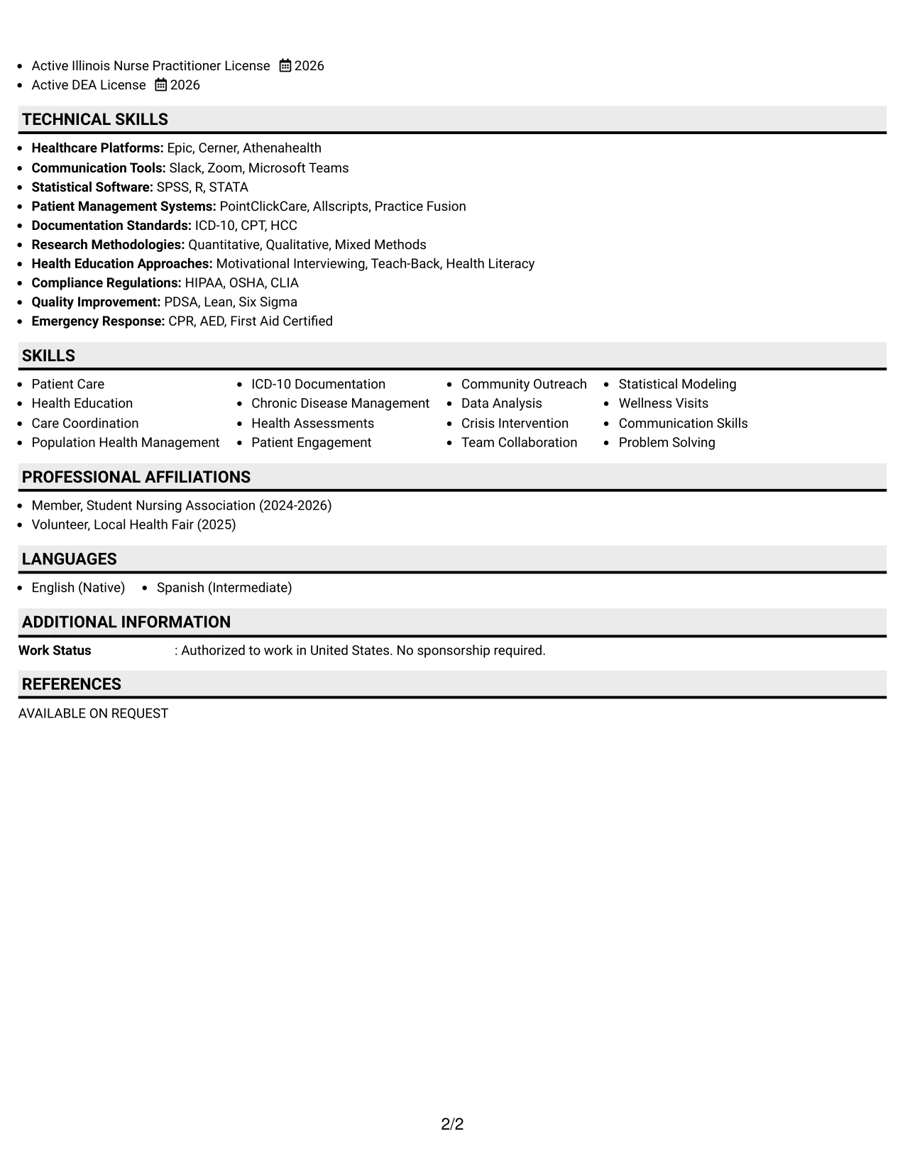 Resume Example Page 2