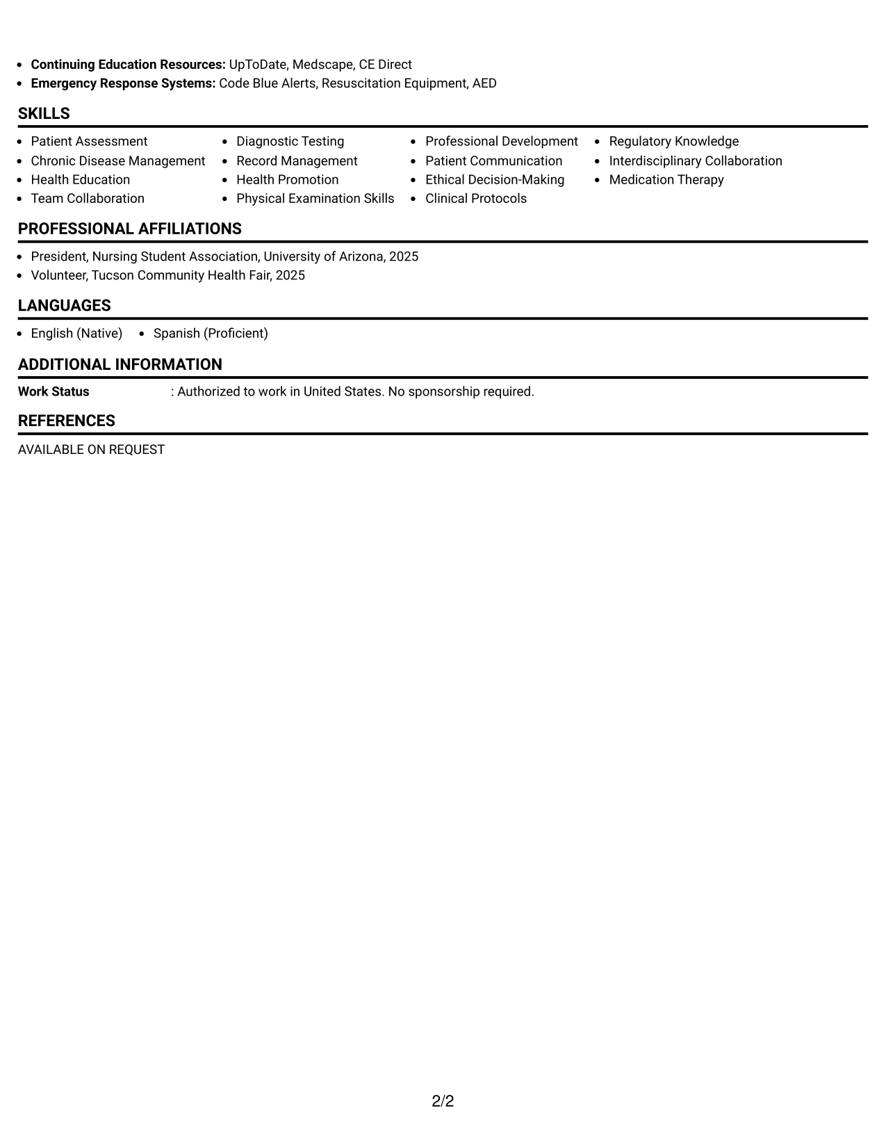 Resume Example Page 2