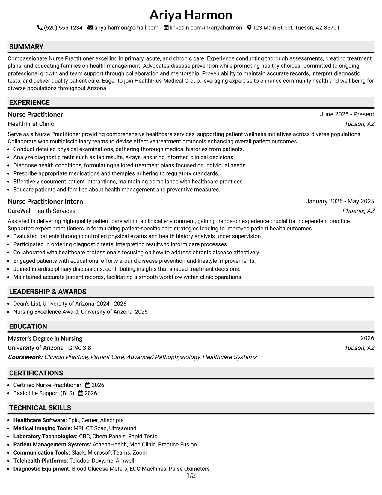 Resume Example Page 1