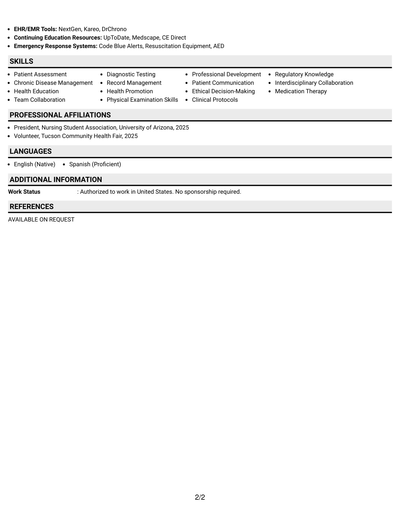 Resume Example Page 2