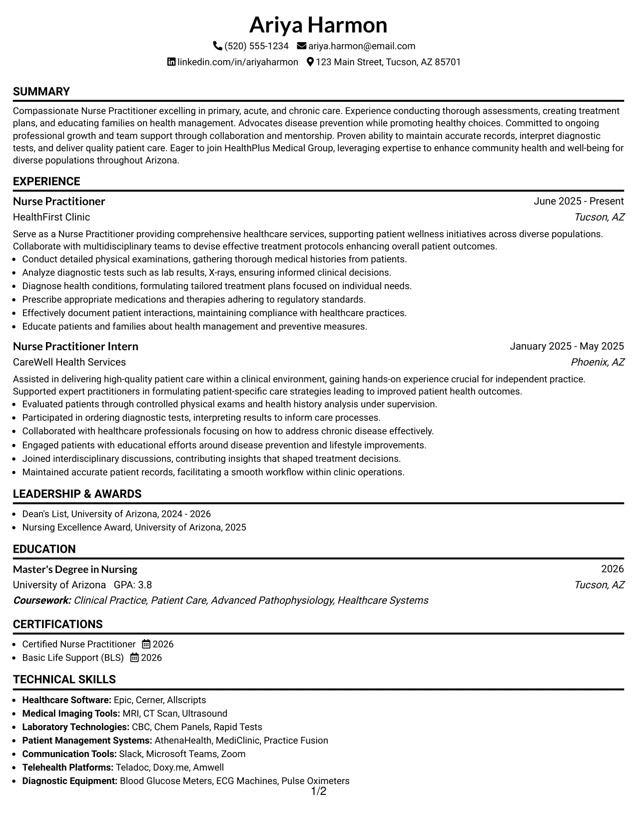 Resume Example Page 1