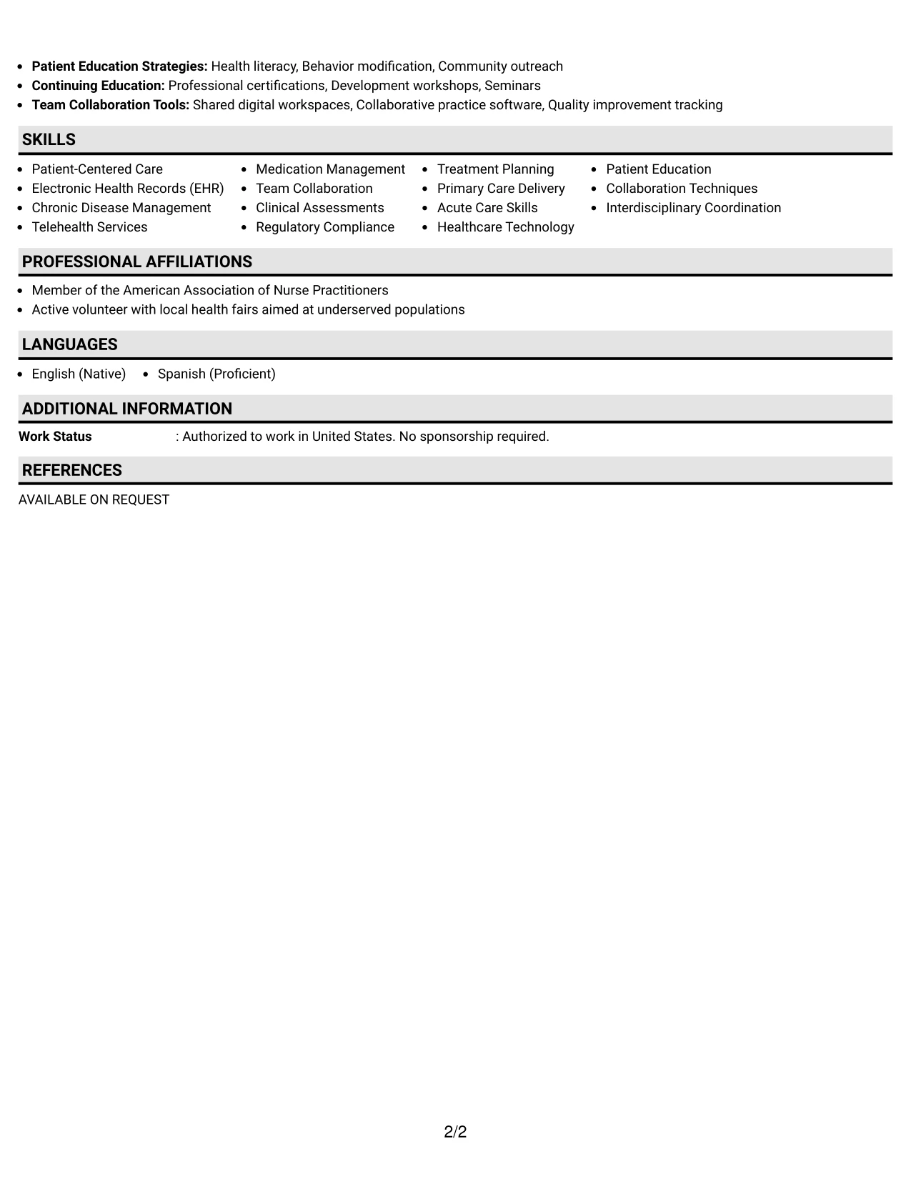 Resume Example Page 2