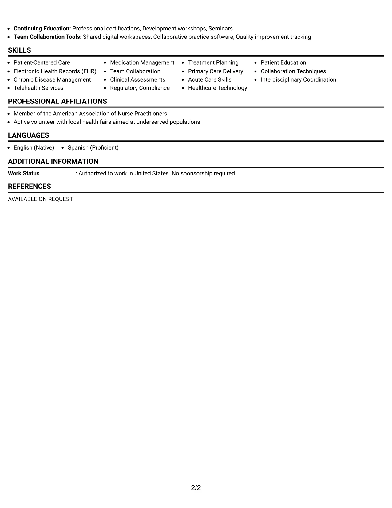 Resume Example Page 2