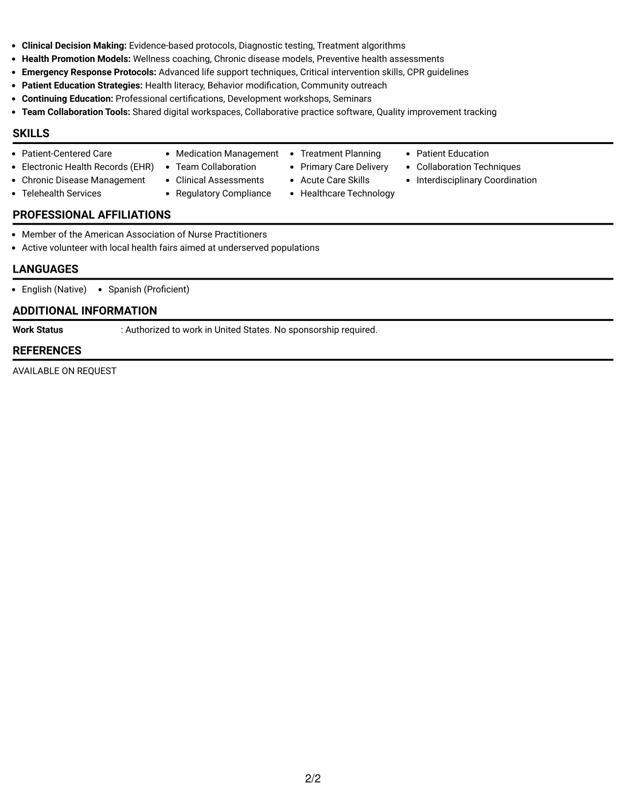 Resume Example Page 2
