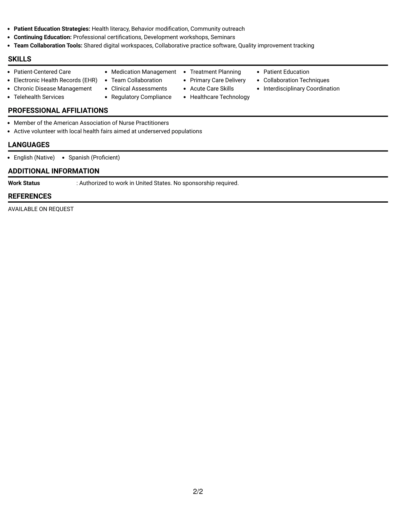 Resume Example Page 2
