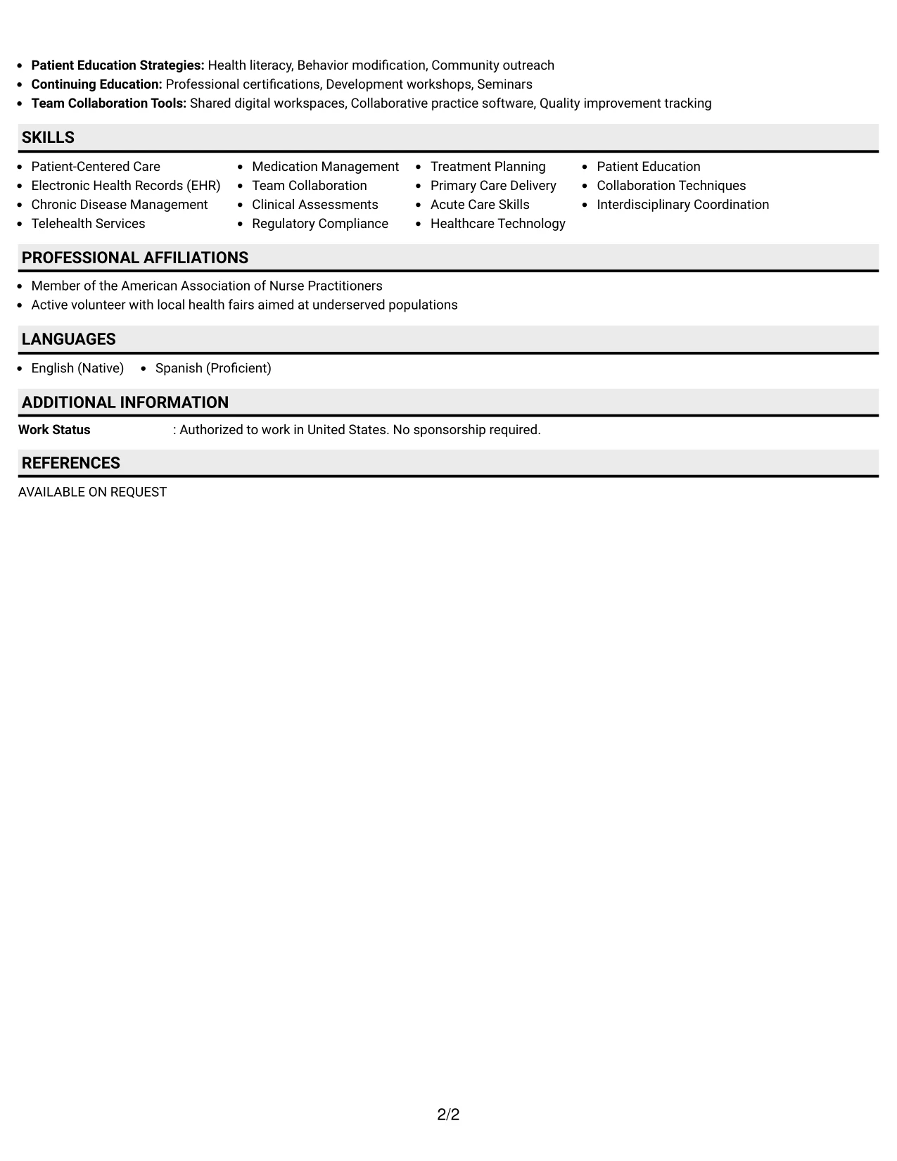 Resume Example Page 2