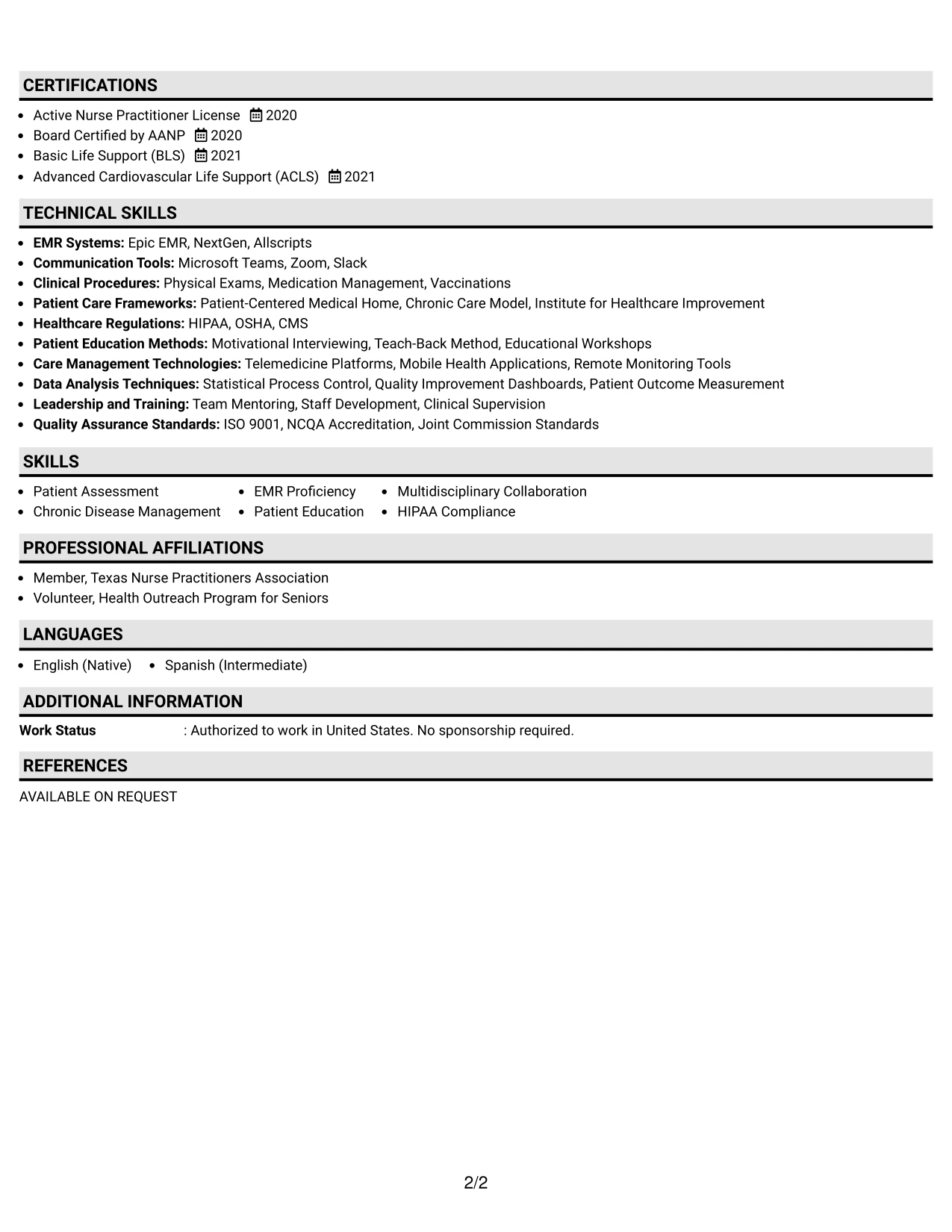 Resume Example Page 2