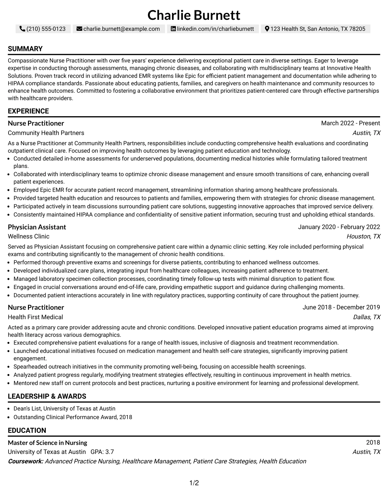 Resume Example Page 1