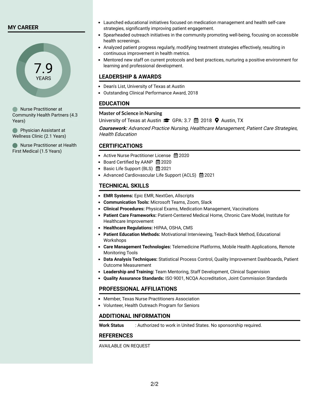 Resume Example Page 2