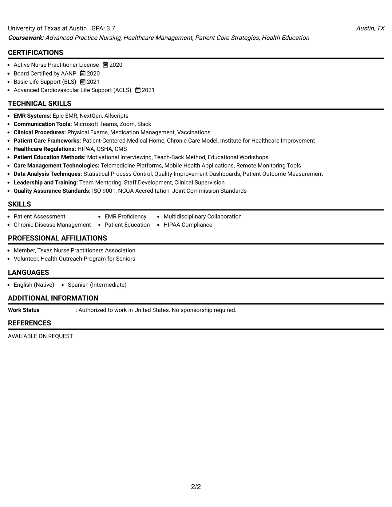 Resume Example Page 2