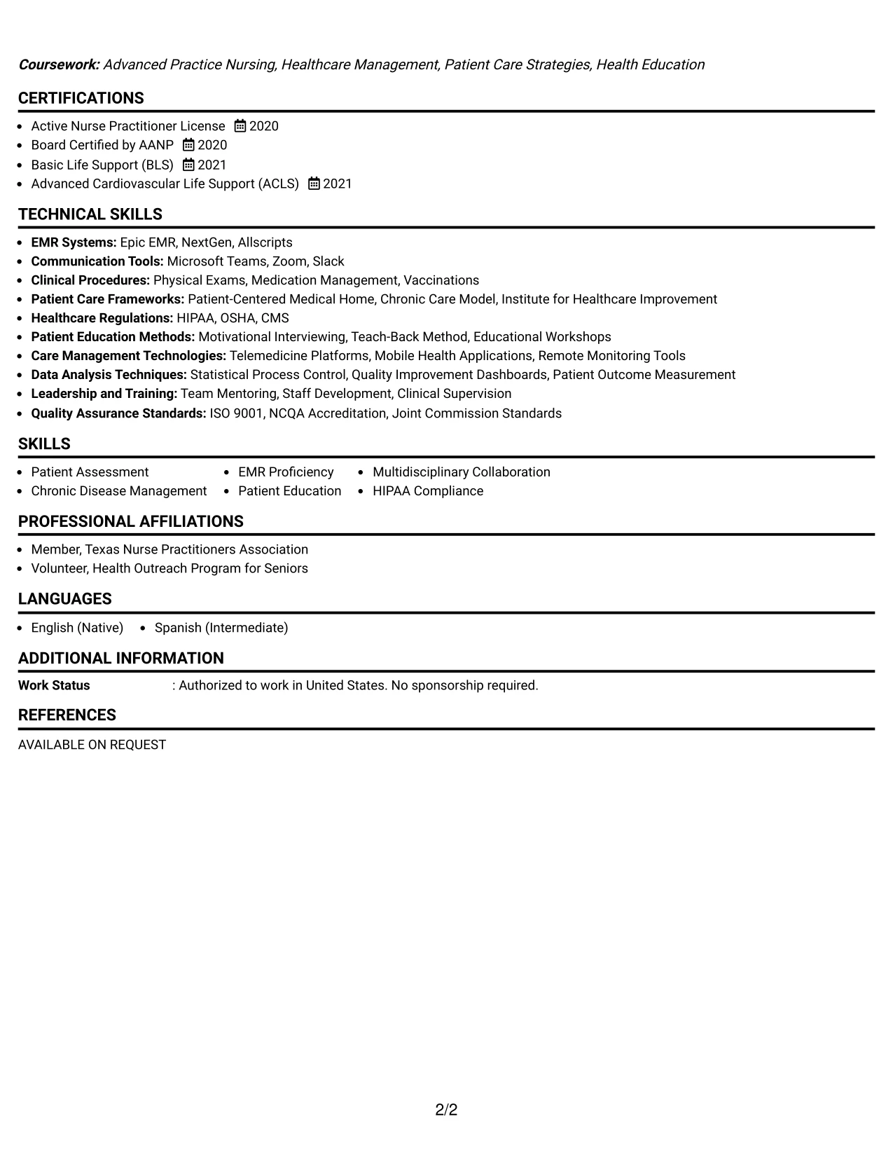 Resume Example Page 2