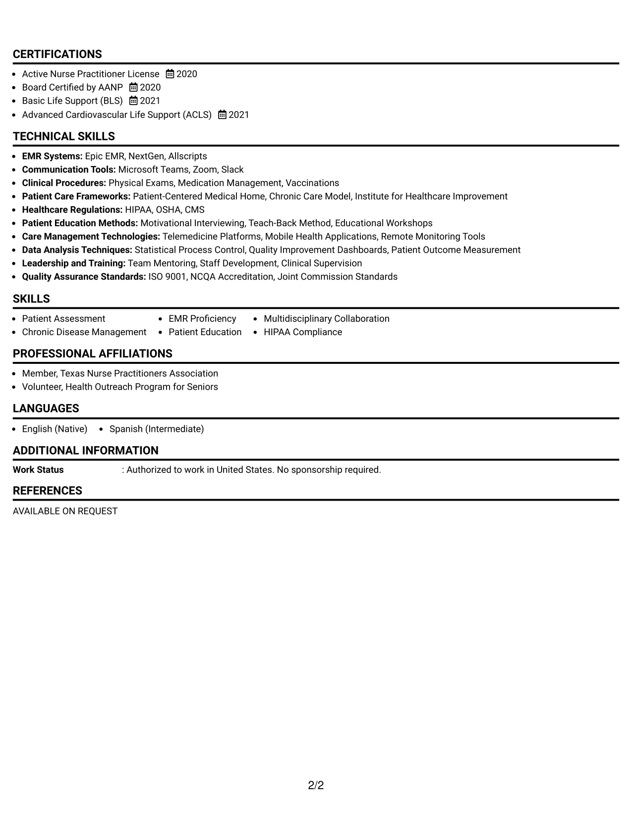 Resume Example Page 2