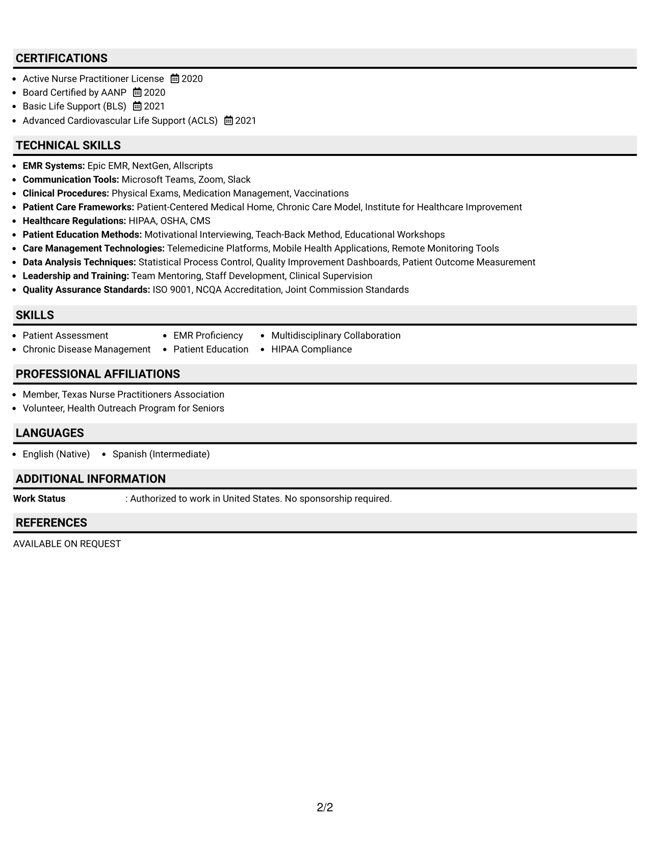 Resume Example Page 2