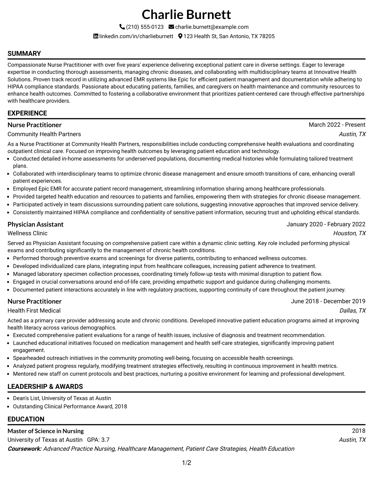Resume Example Page 1