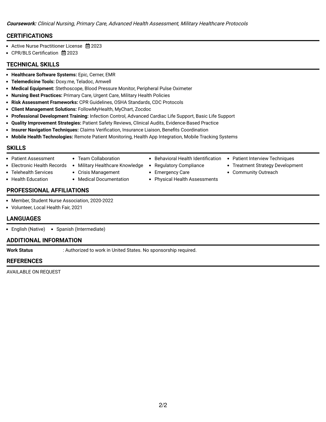 Resume Example Page 2