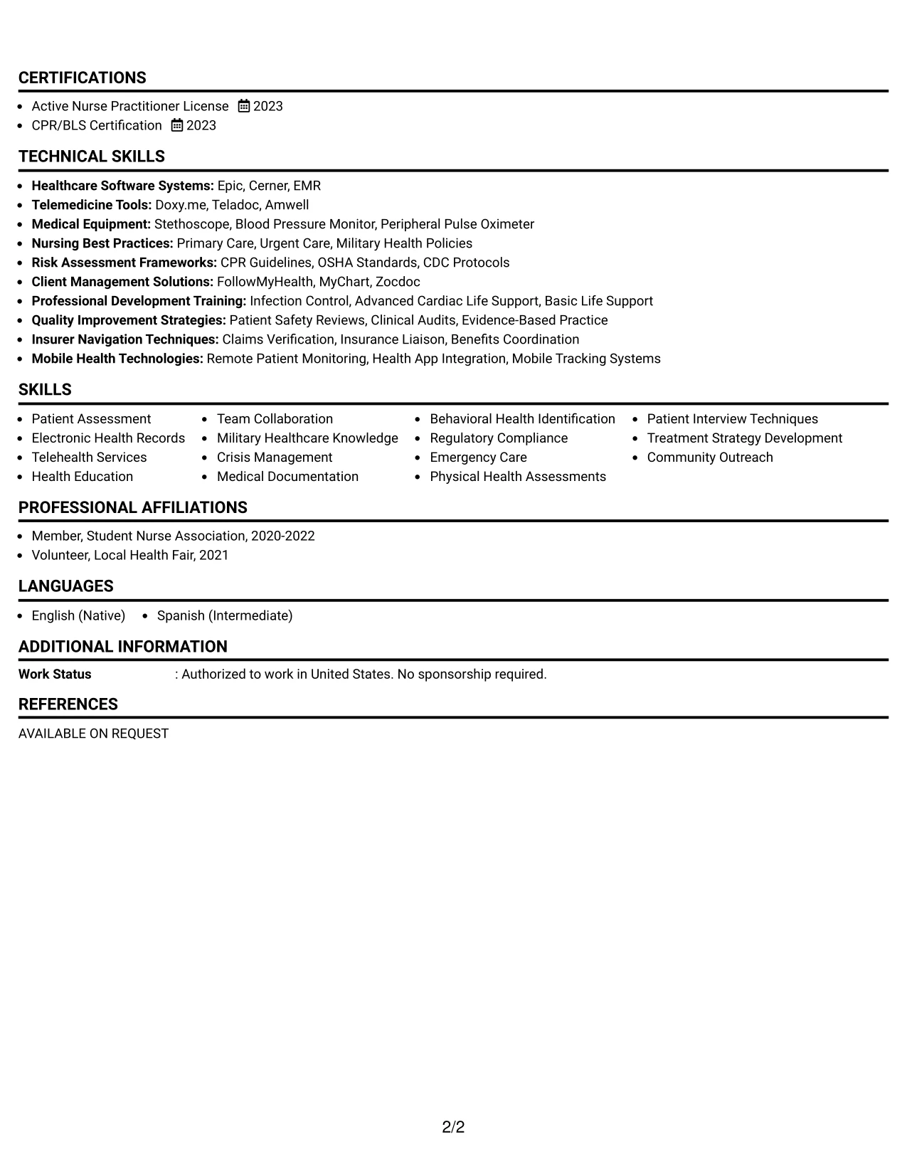Resume Example Page 2
