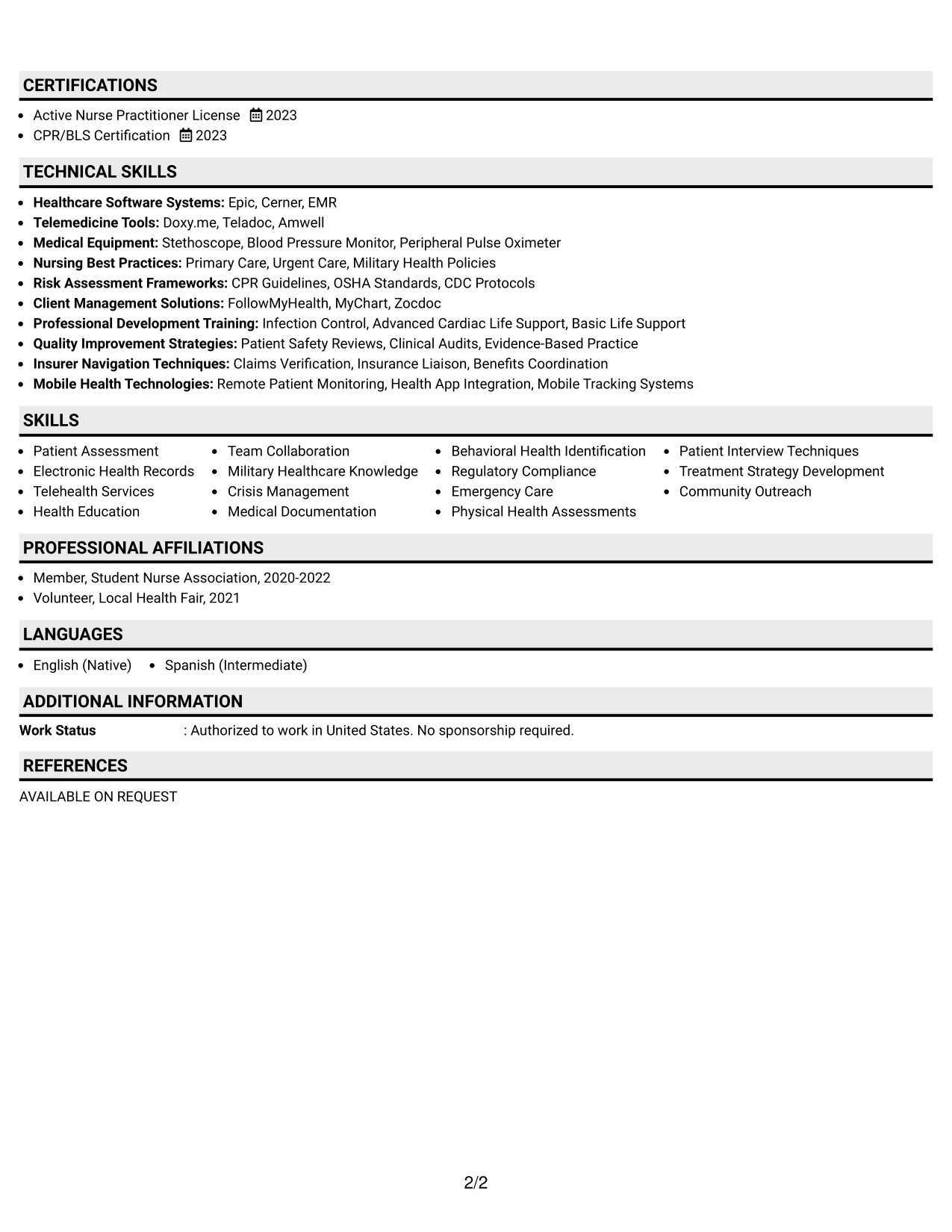 Resume Example Page 2