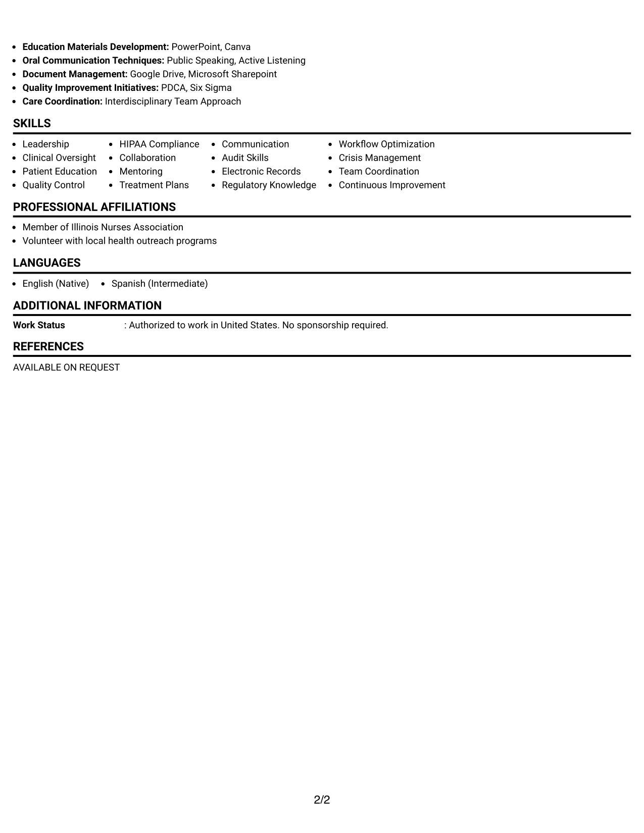 Resume Example Page 2
