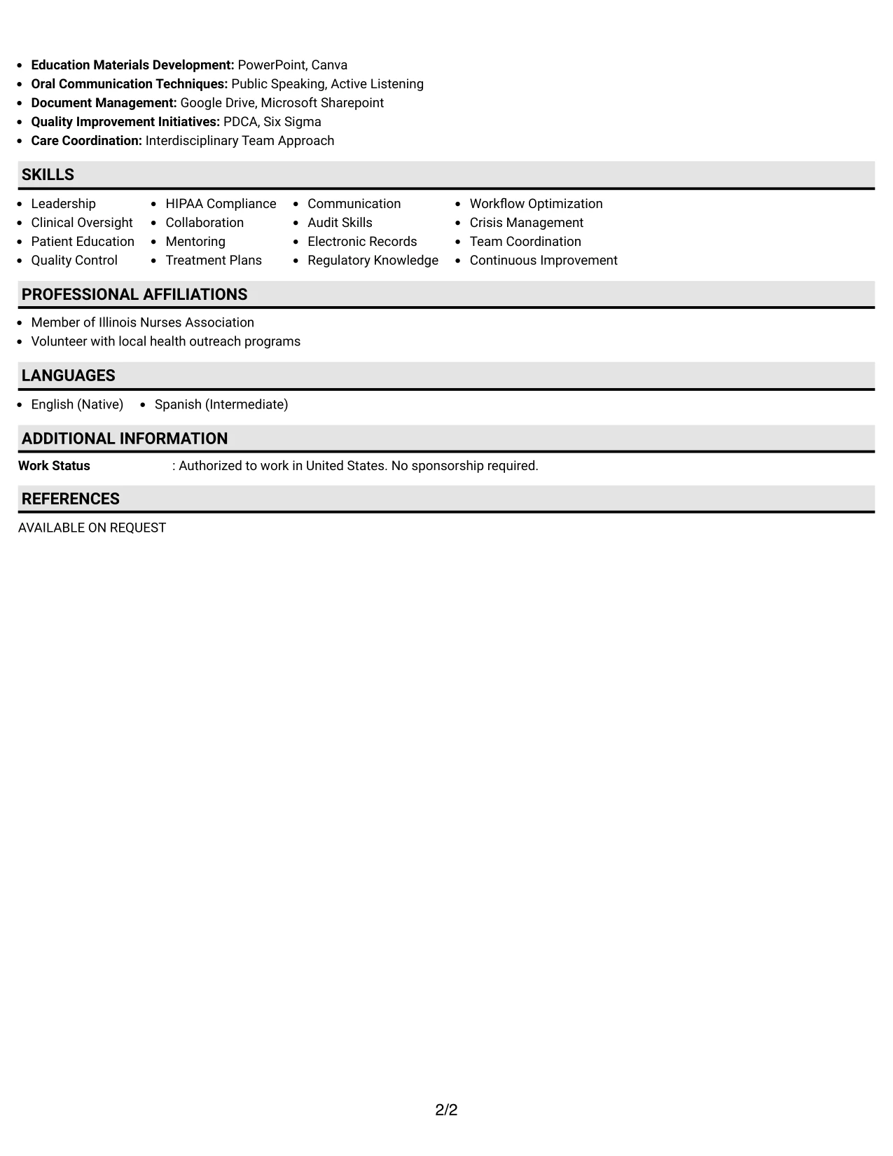 Resume Example Page 2