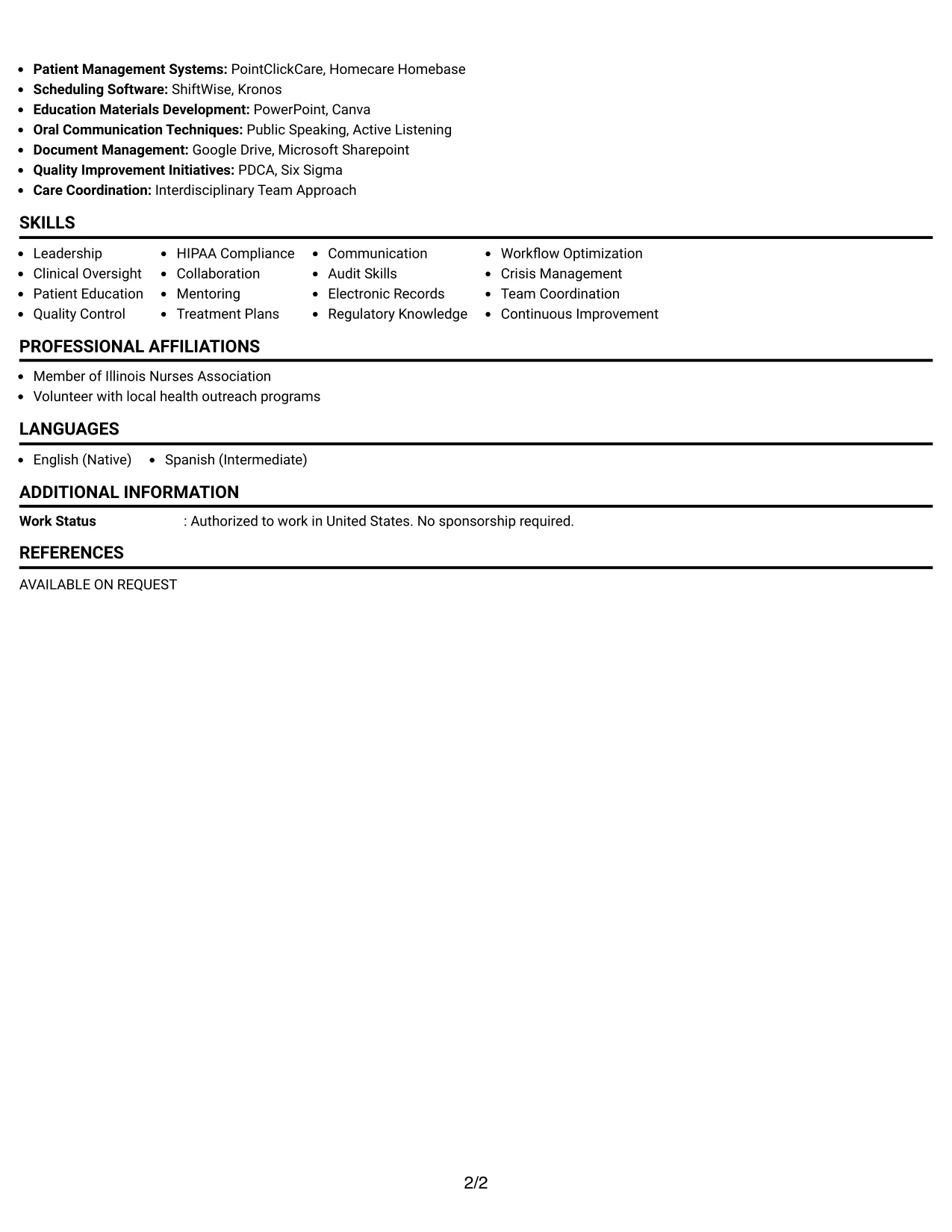 Resume Example Page 2