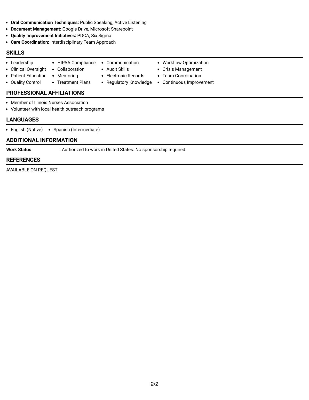 Resume Example Page 2