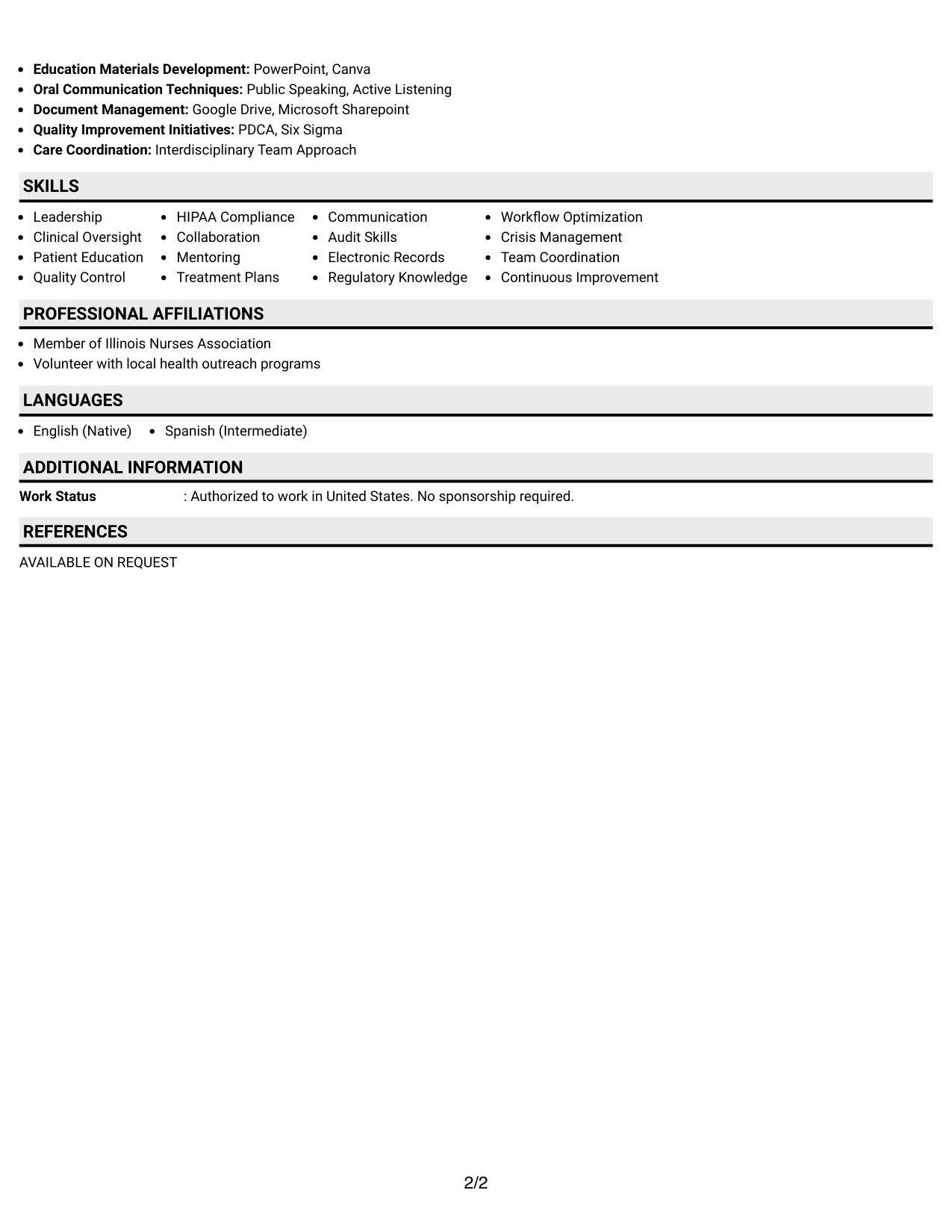 Resume Example Page 2