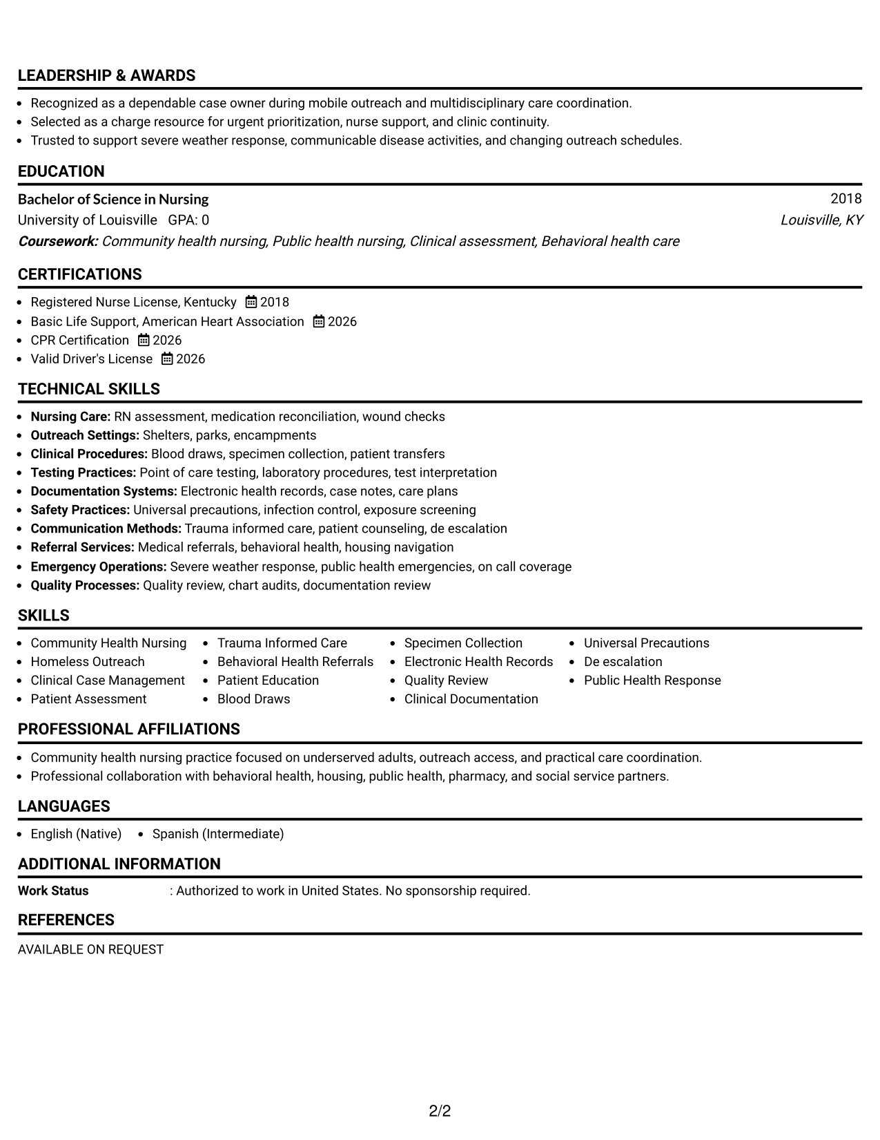 Resume Example Page 2