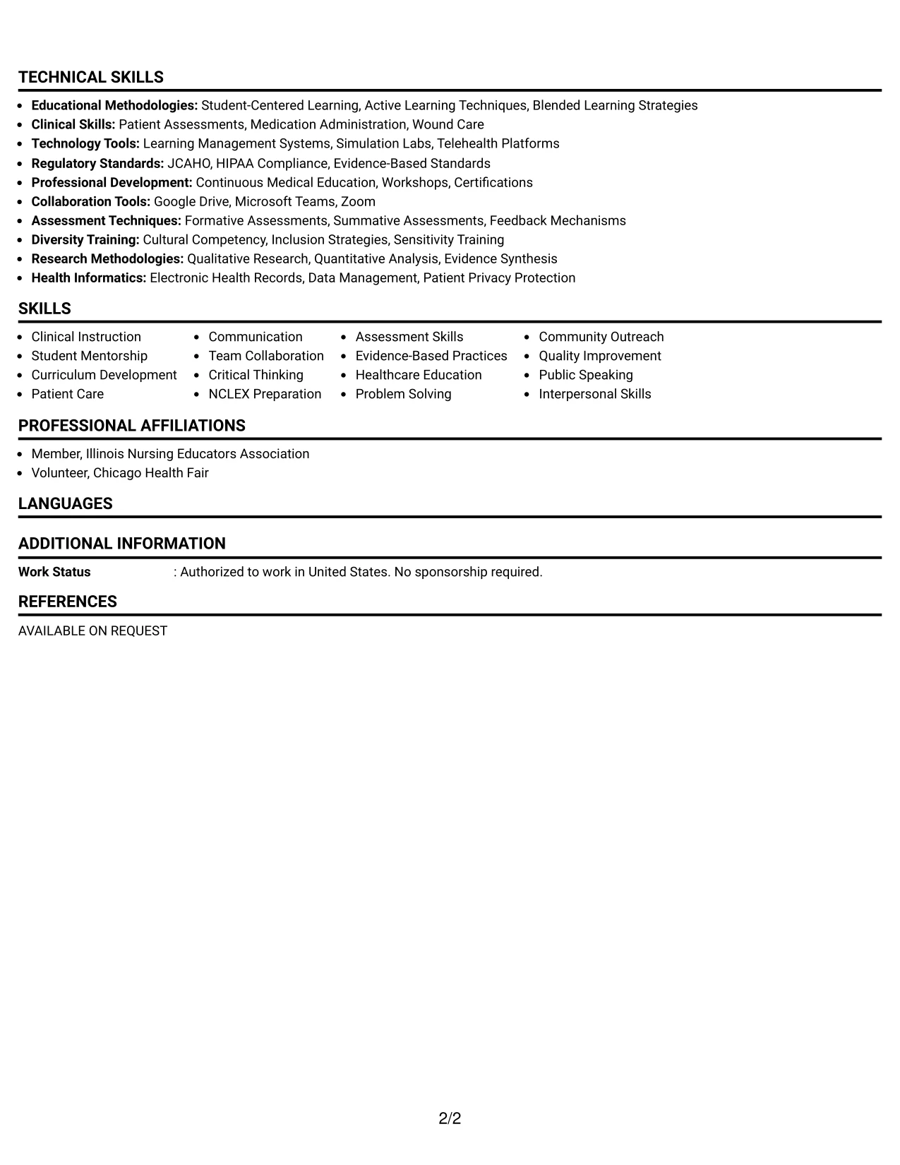 Resume Example Page 2