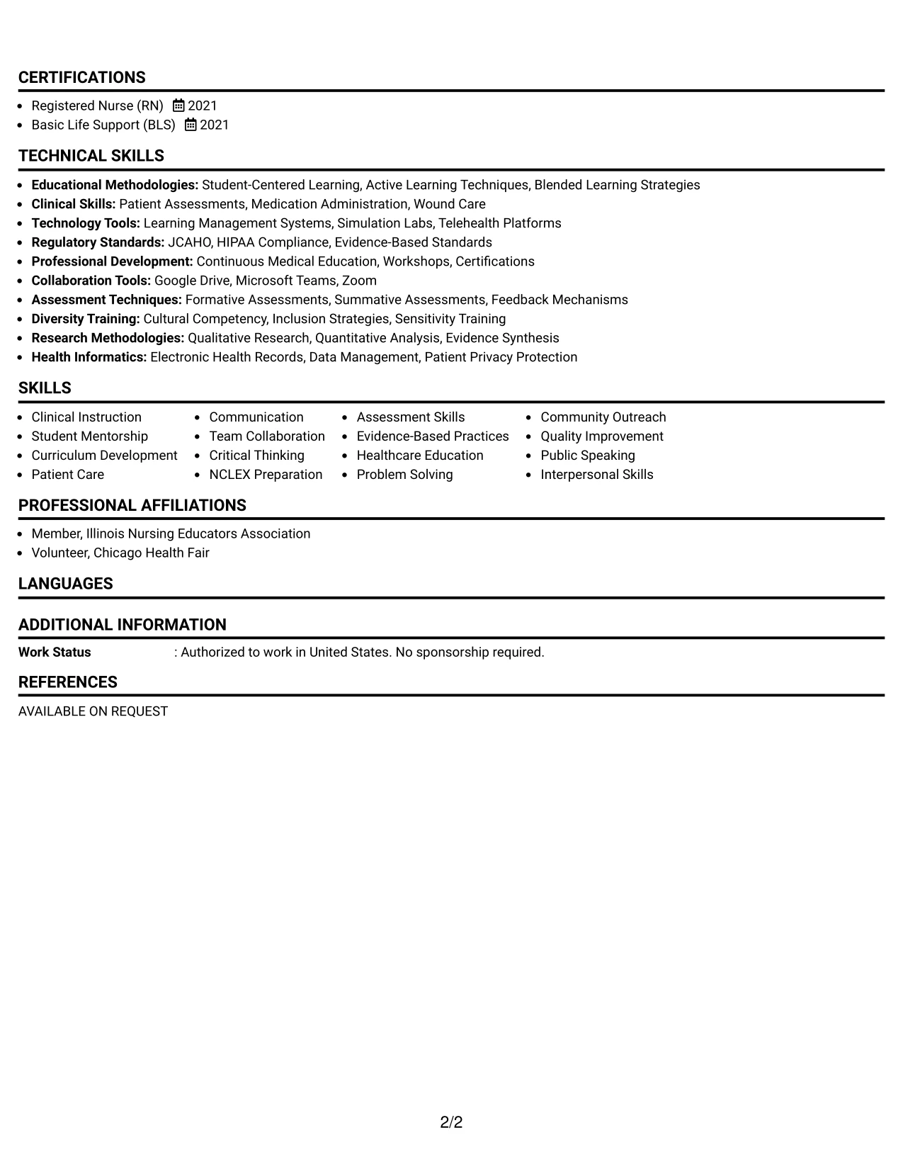 Resume Example Page 2