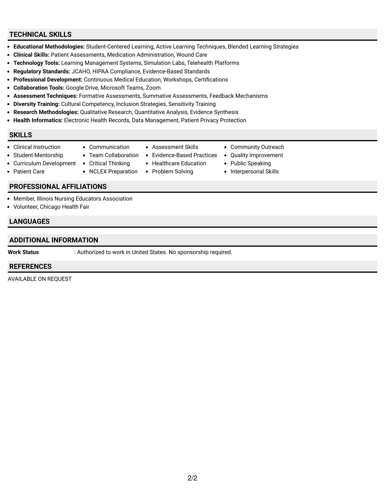 Resume Example Page 2