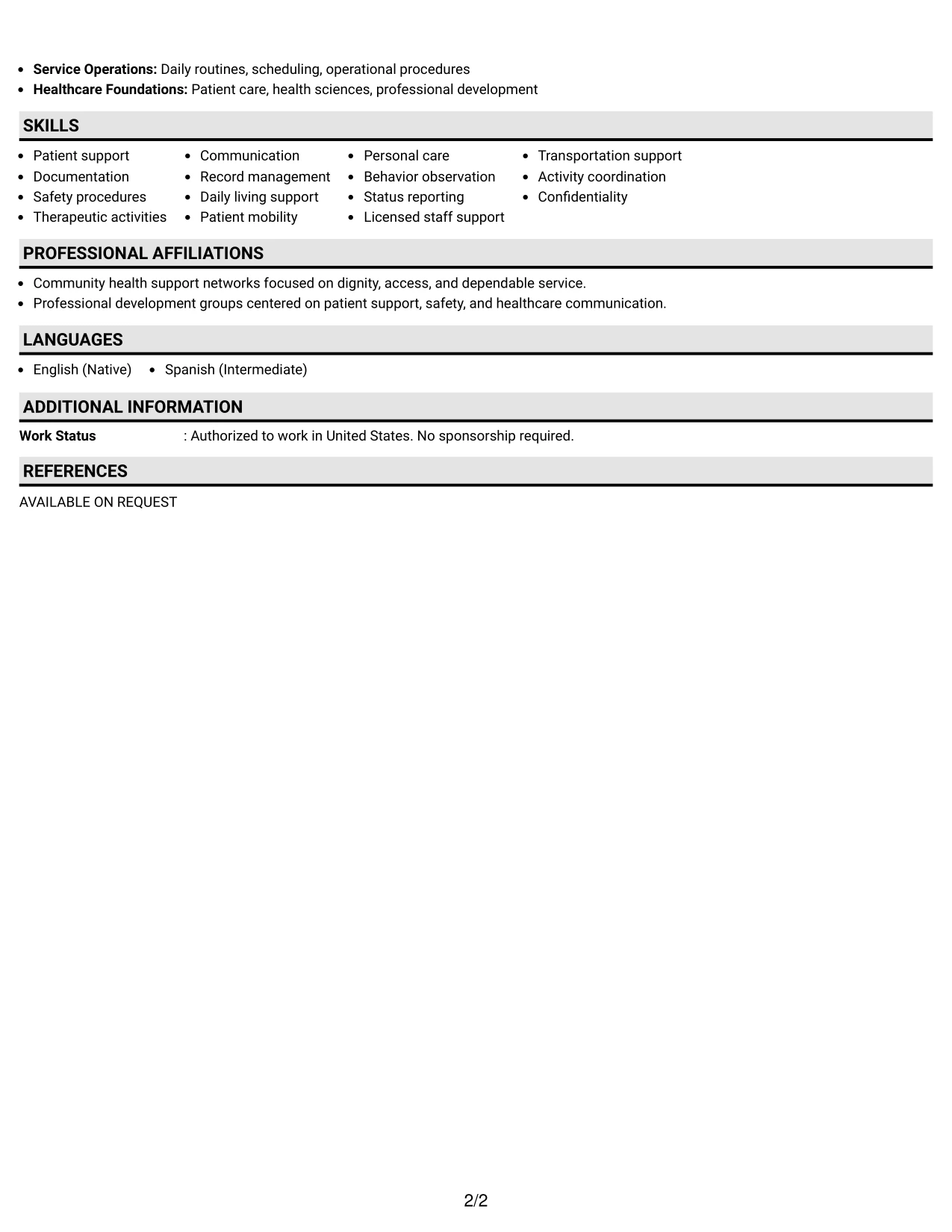 Resume Example Page 2