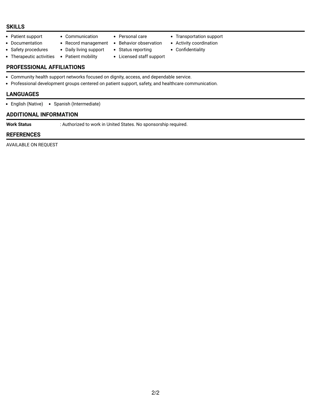 Resume Example Page 2