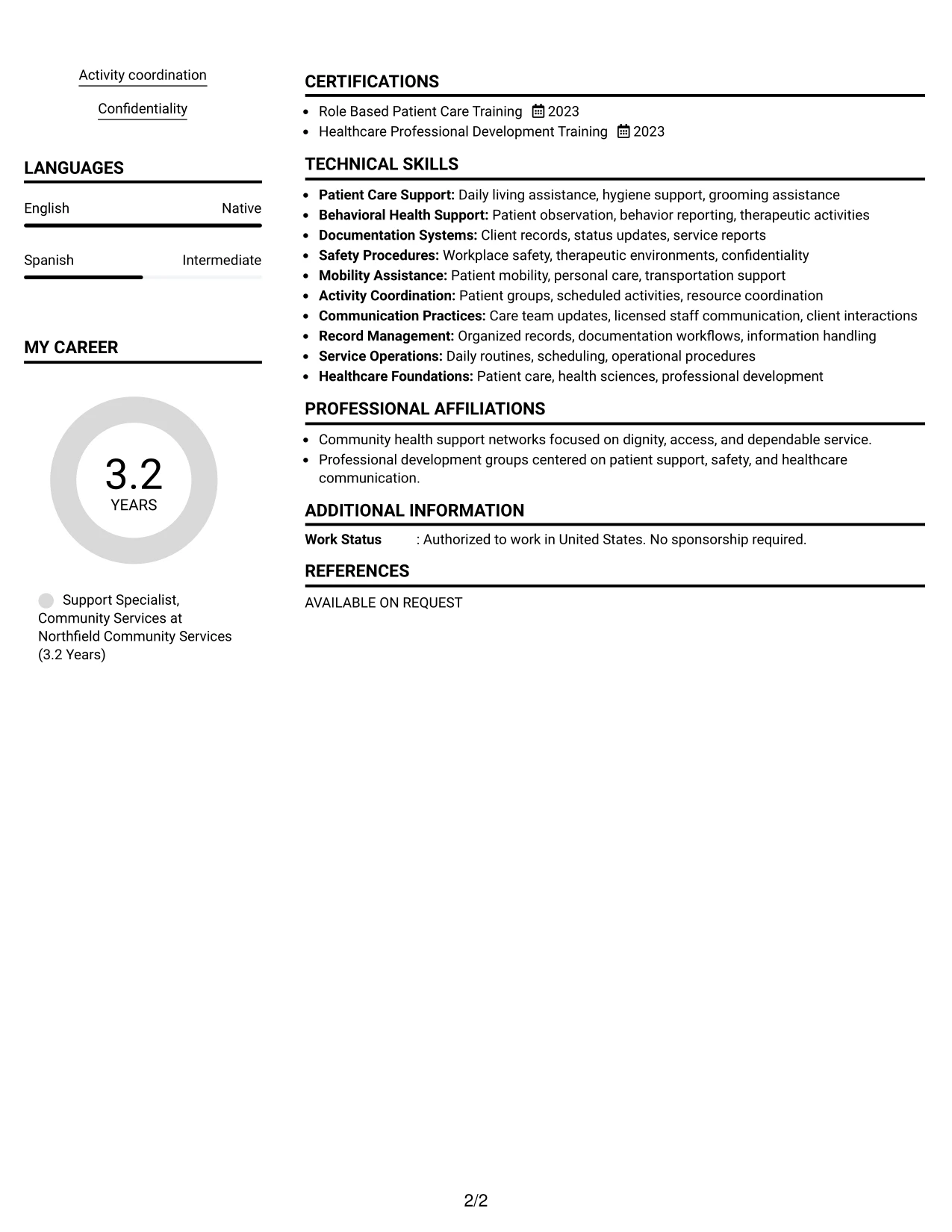 Resume Example Page 2