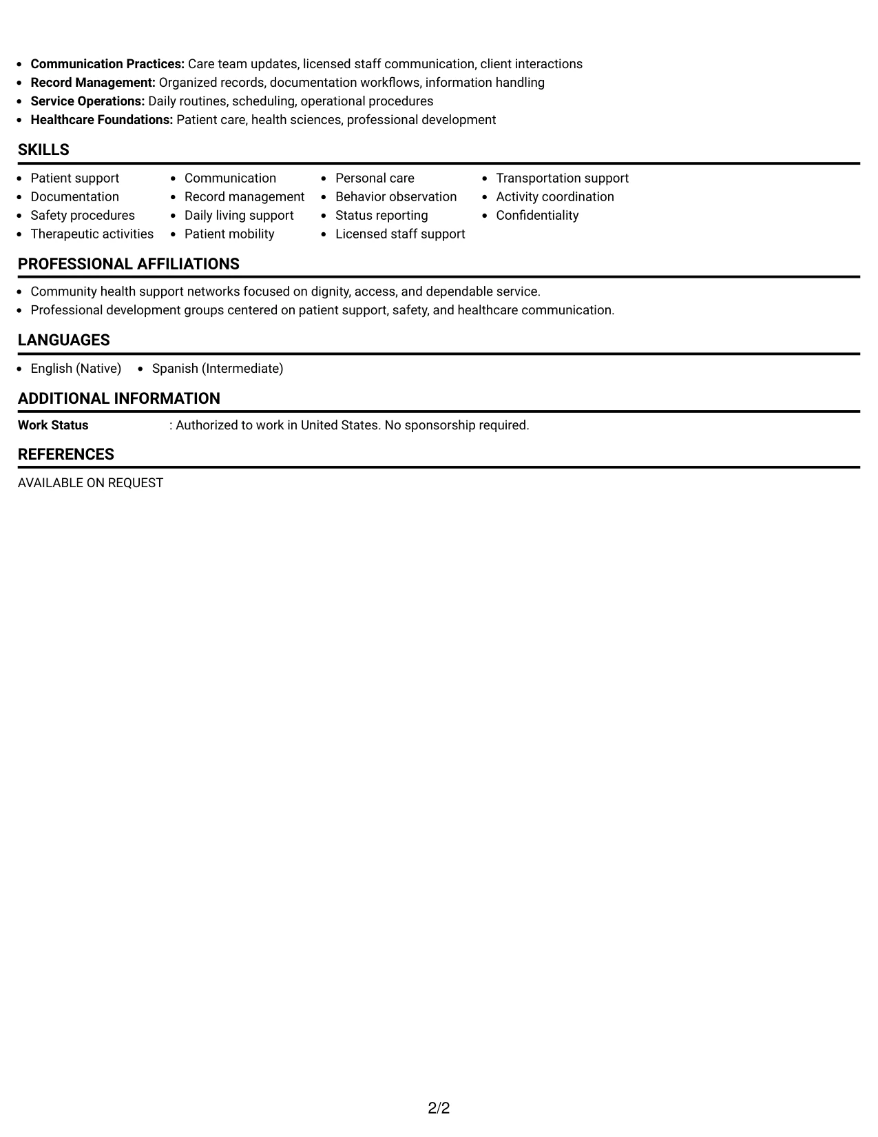 Resume Example Page 2