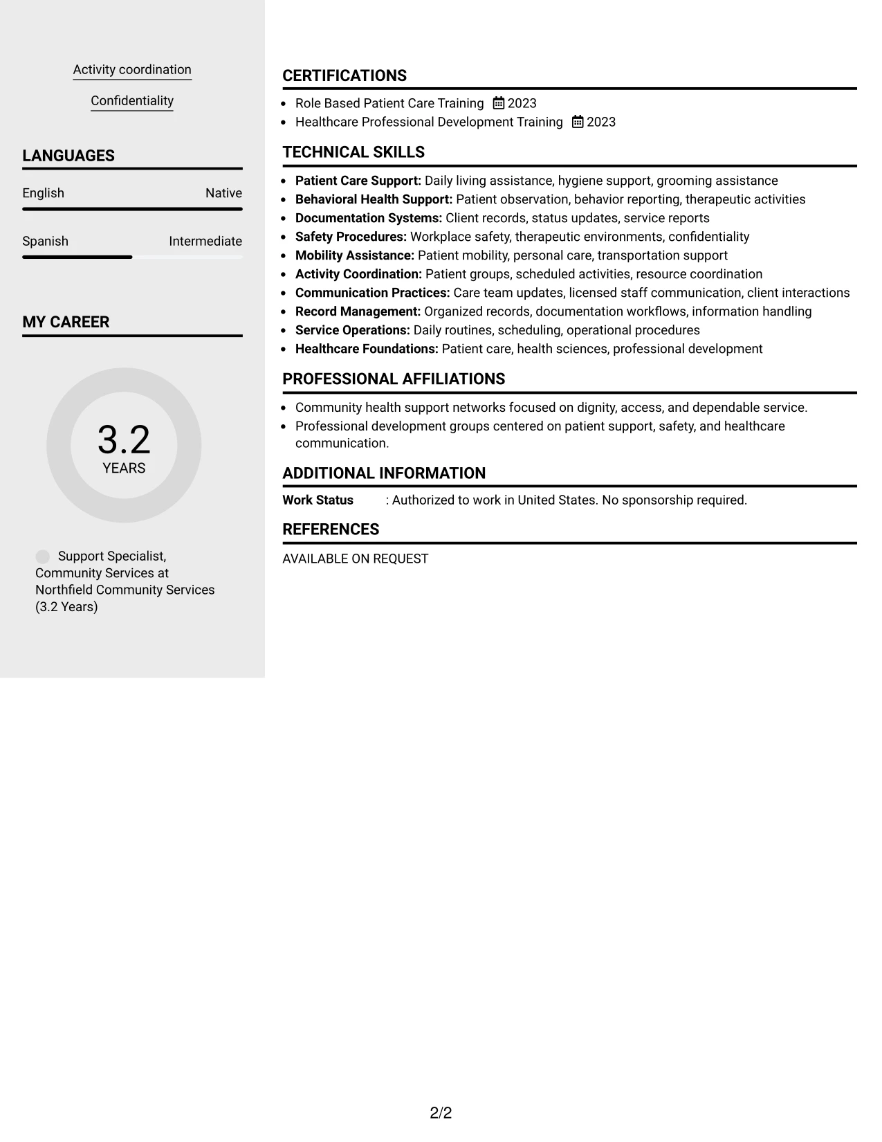 Resume Example Page 2
