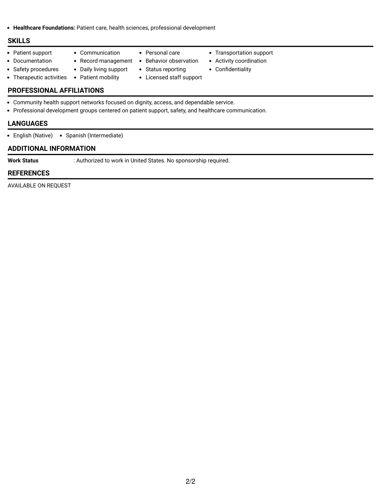 Resume Example Page 2