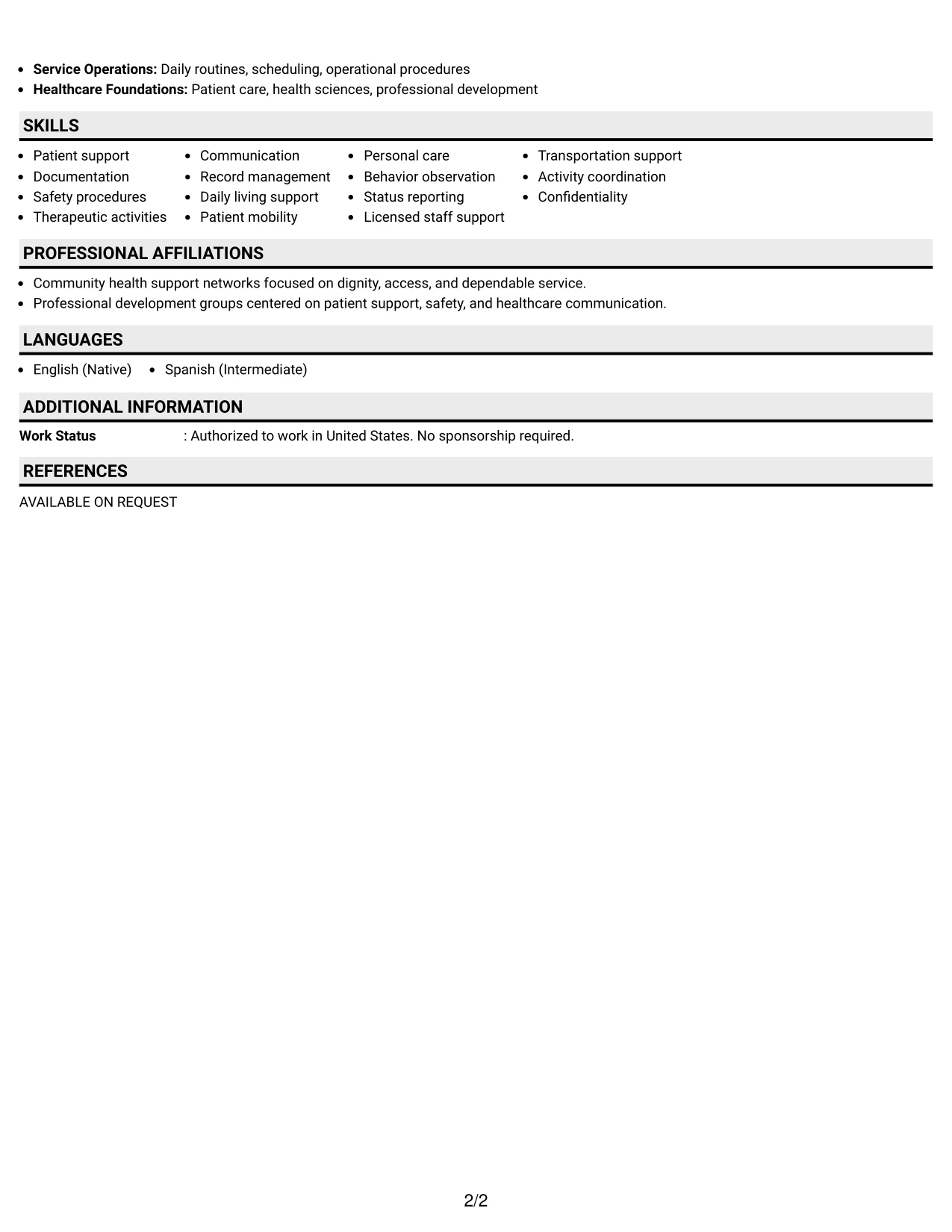 Resume Example Page 2
