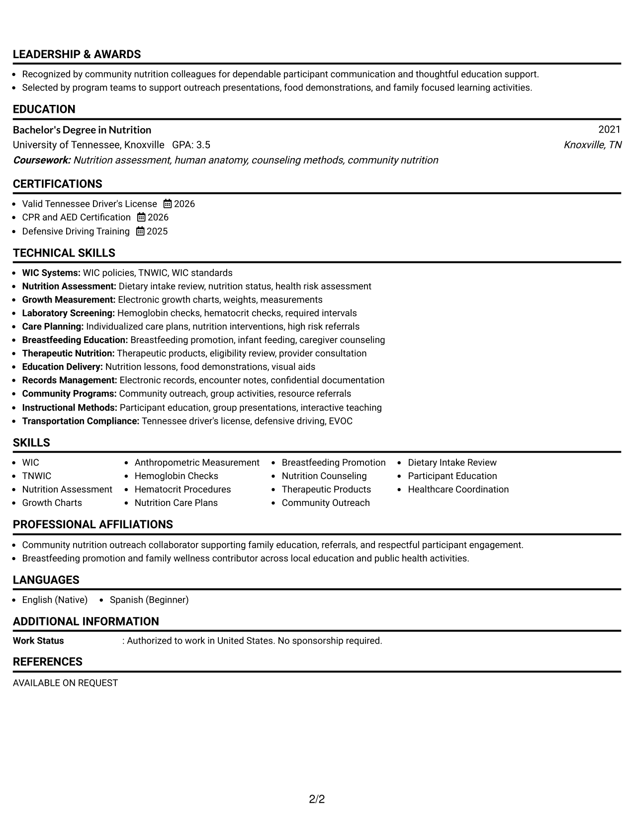 Resume Example Page 2