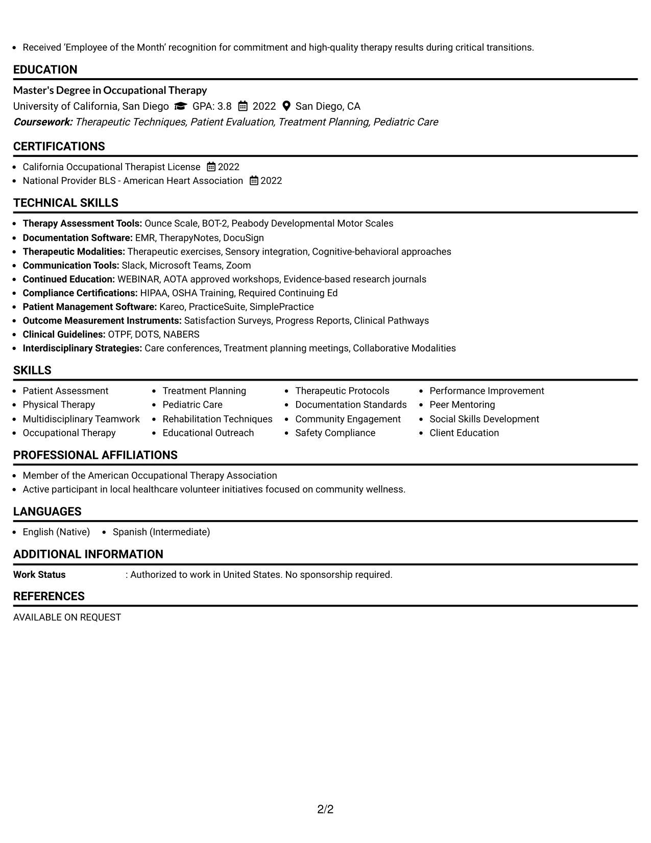 Resume Example Page 2