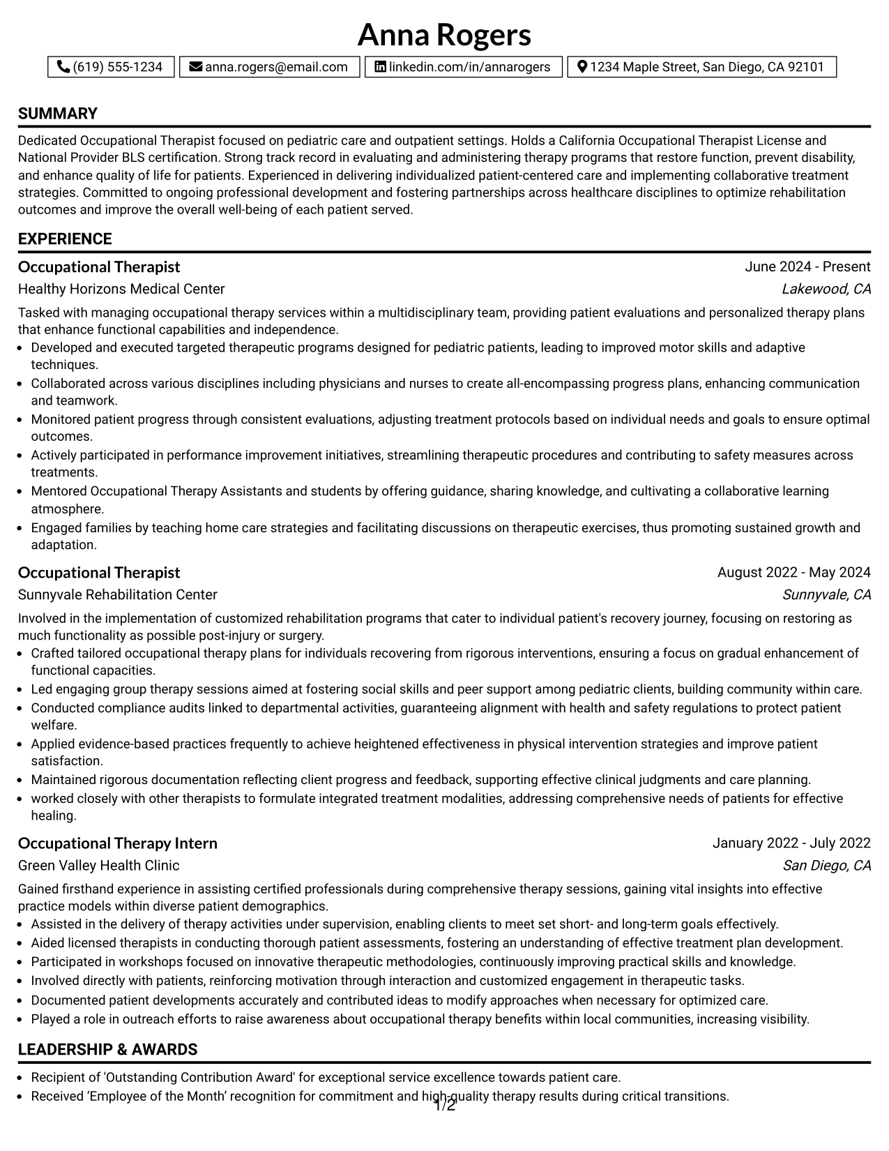 Resume Example Page 1