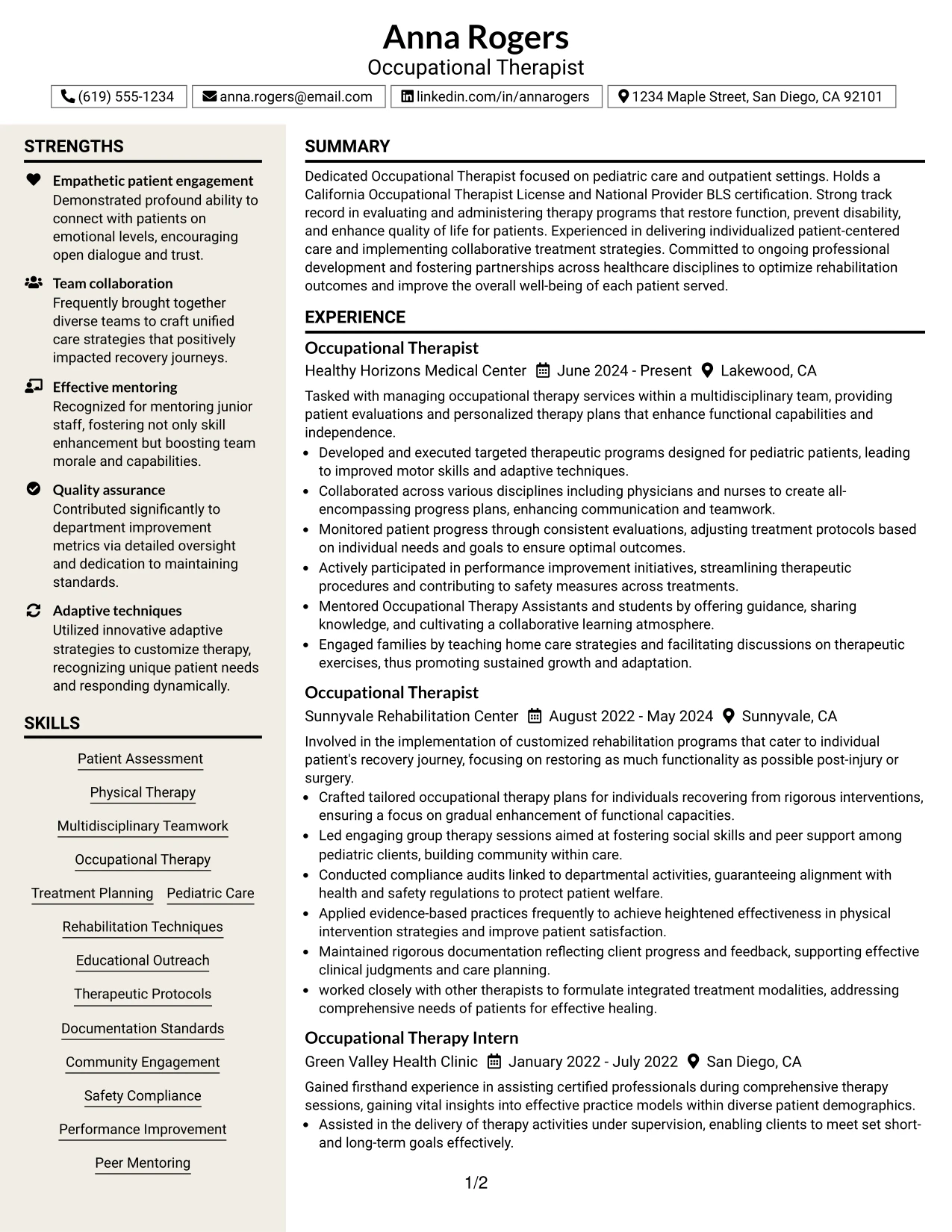 Resume Example Page 1