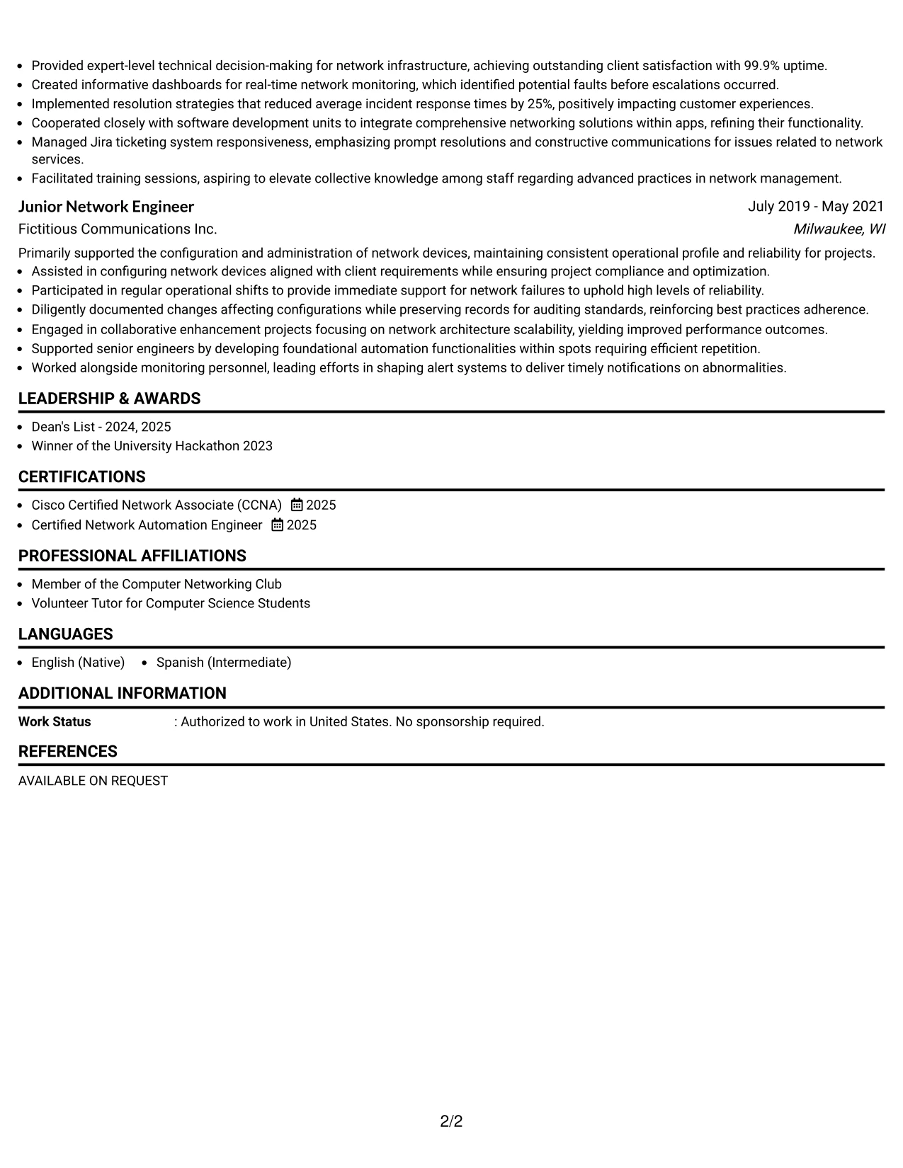 Resume Example Page 2