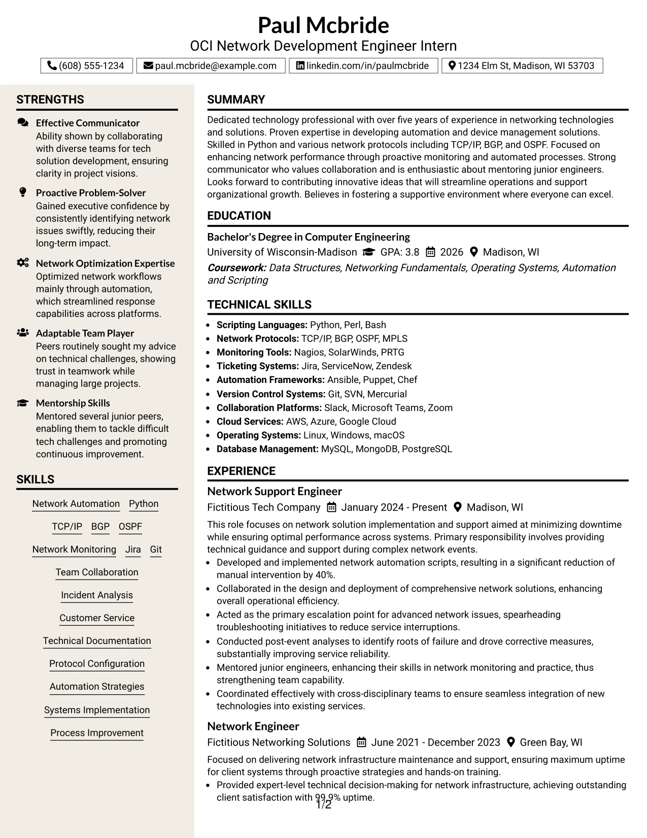 Resume Example Page 1