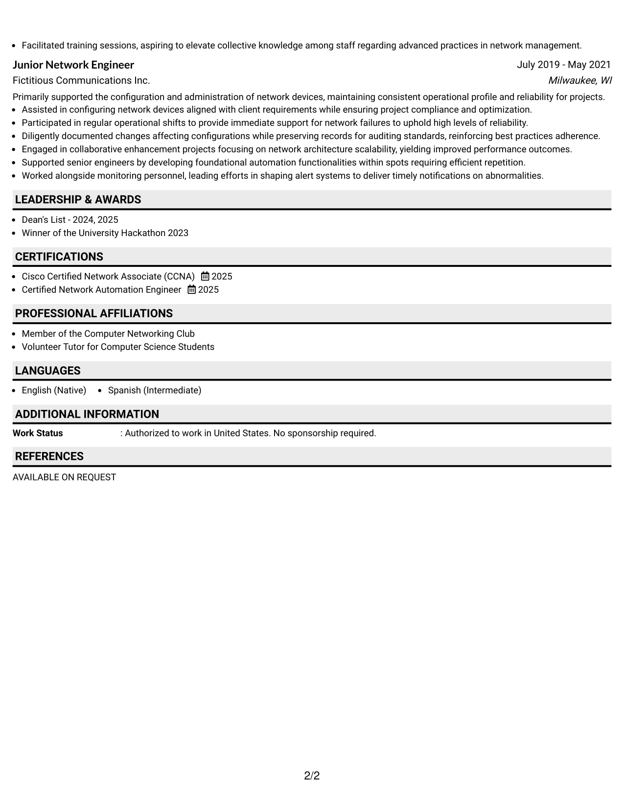 Resume Example Page 2