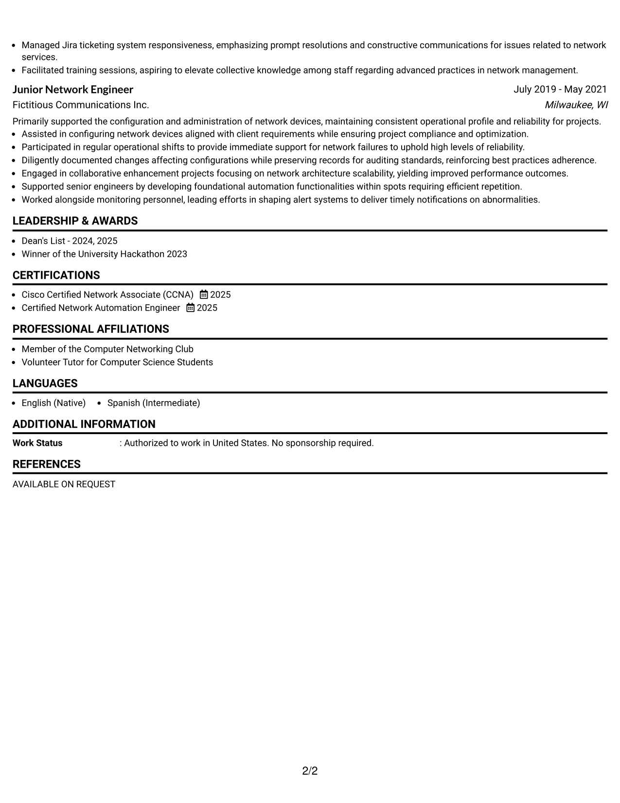 Resume Example Page 2