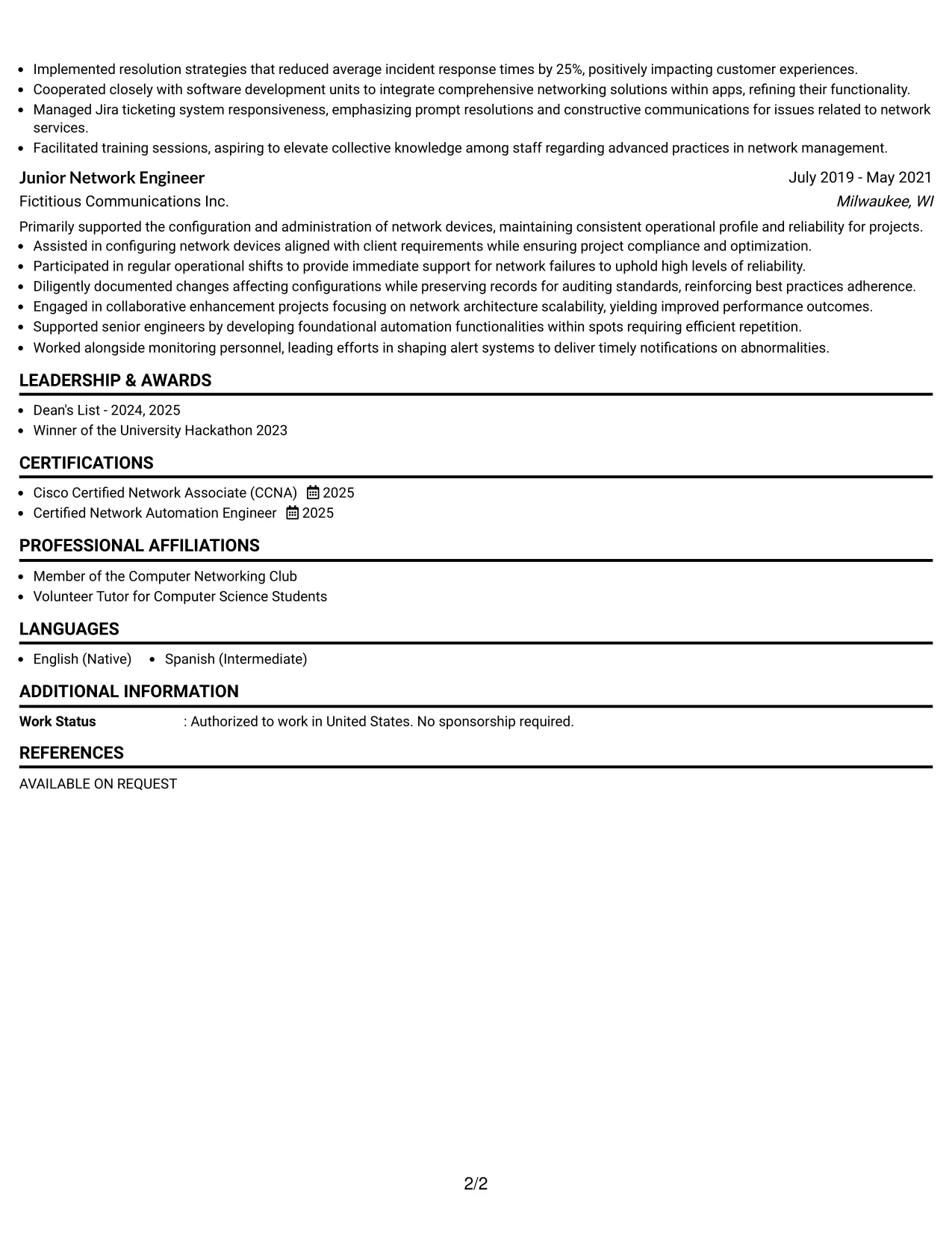 Resume Example Page 2