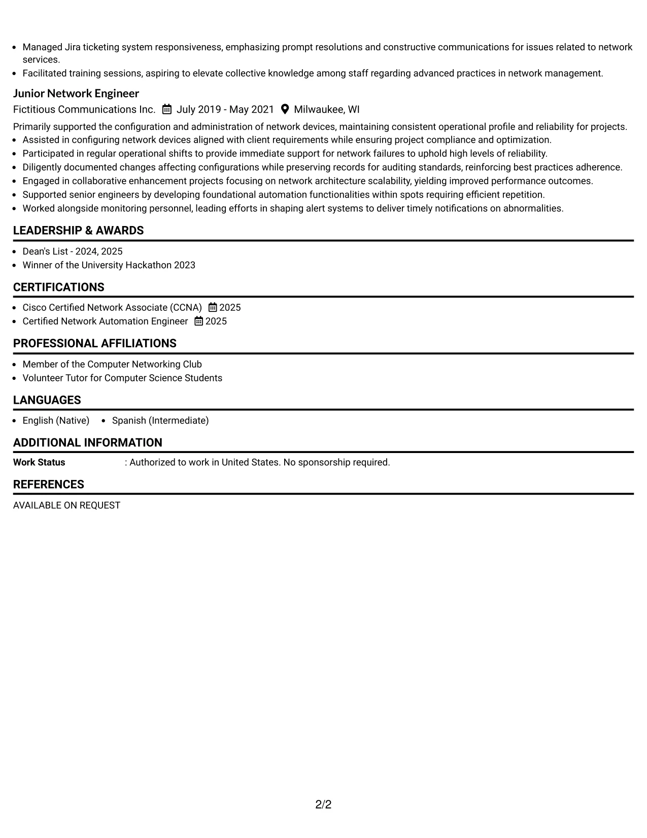 Resume Example Page 2