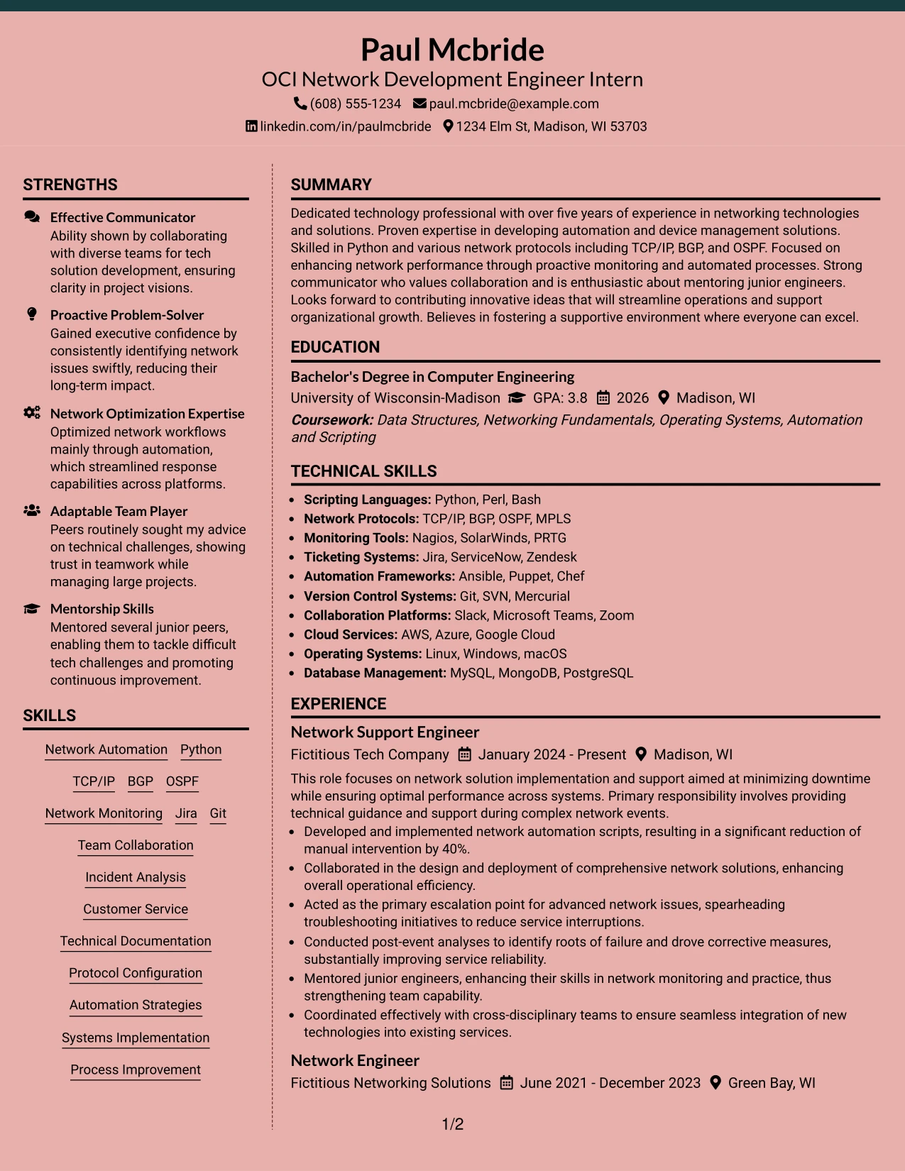 Resume Example Page 1
