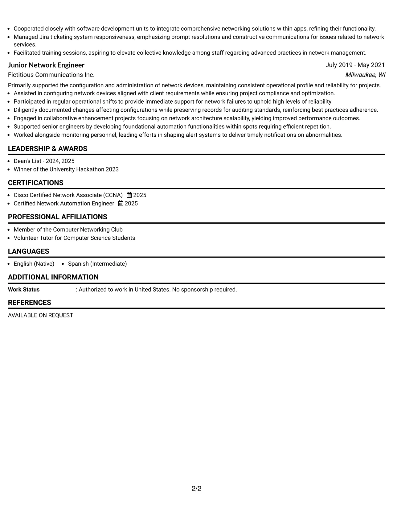 Resume Example Page 2